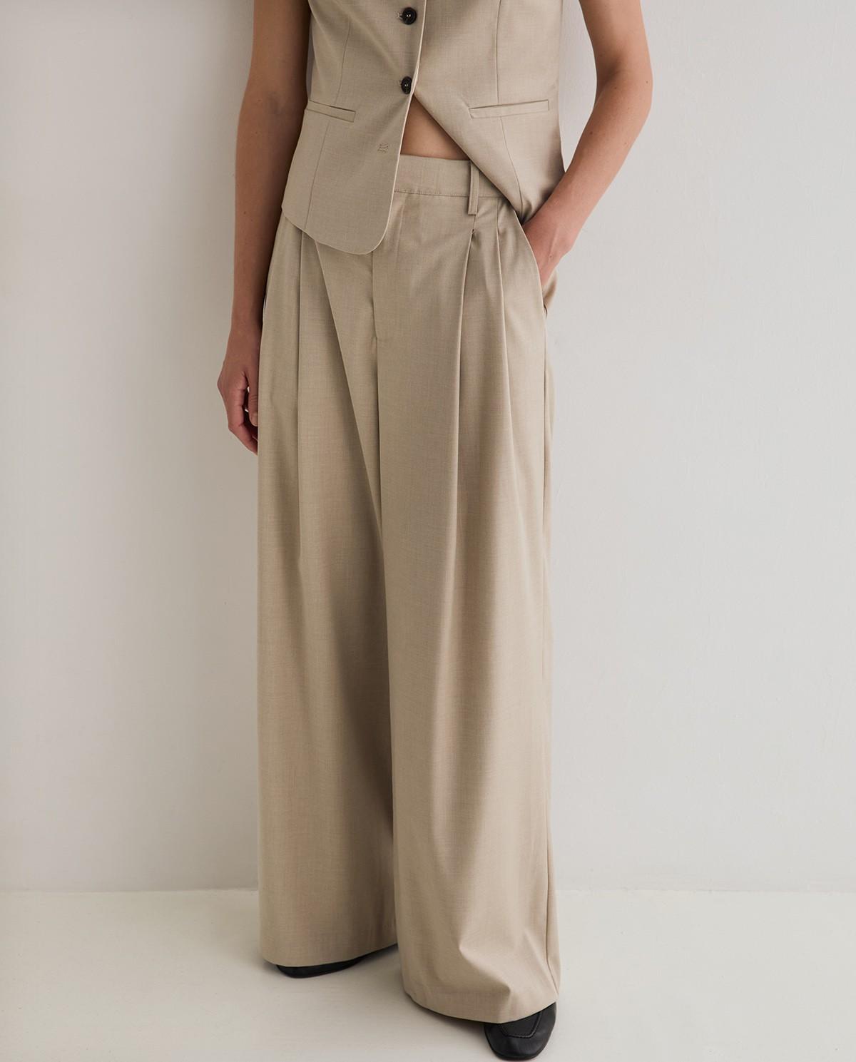 Pantalones de mujer de vestir estructura wide leg - Yerse - Beige Beige-2
