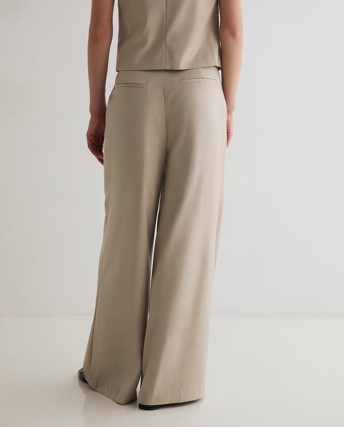 Pantalones de mujer de vestir estructura wide leg - Yerse - Beige Beige-3