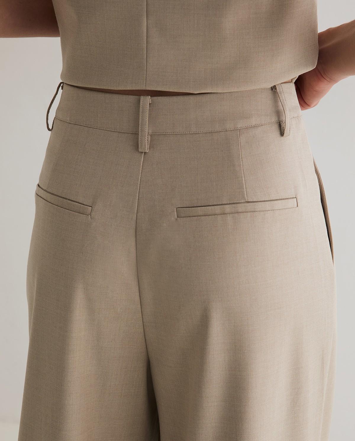 Pantalones de mujer de vestir estructura wide leg - Yerse - Beige Beige-4