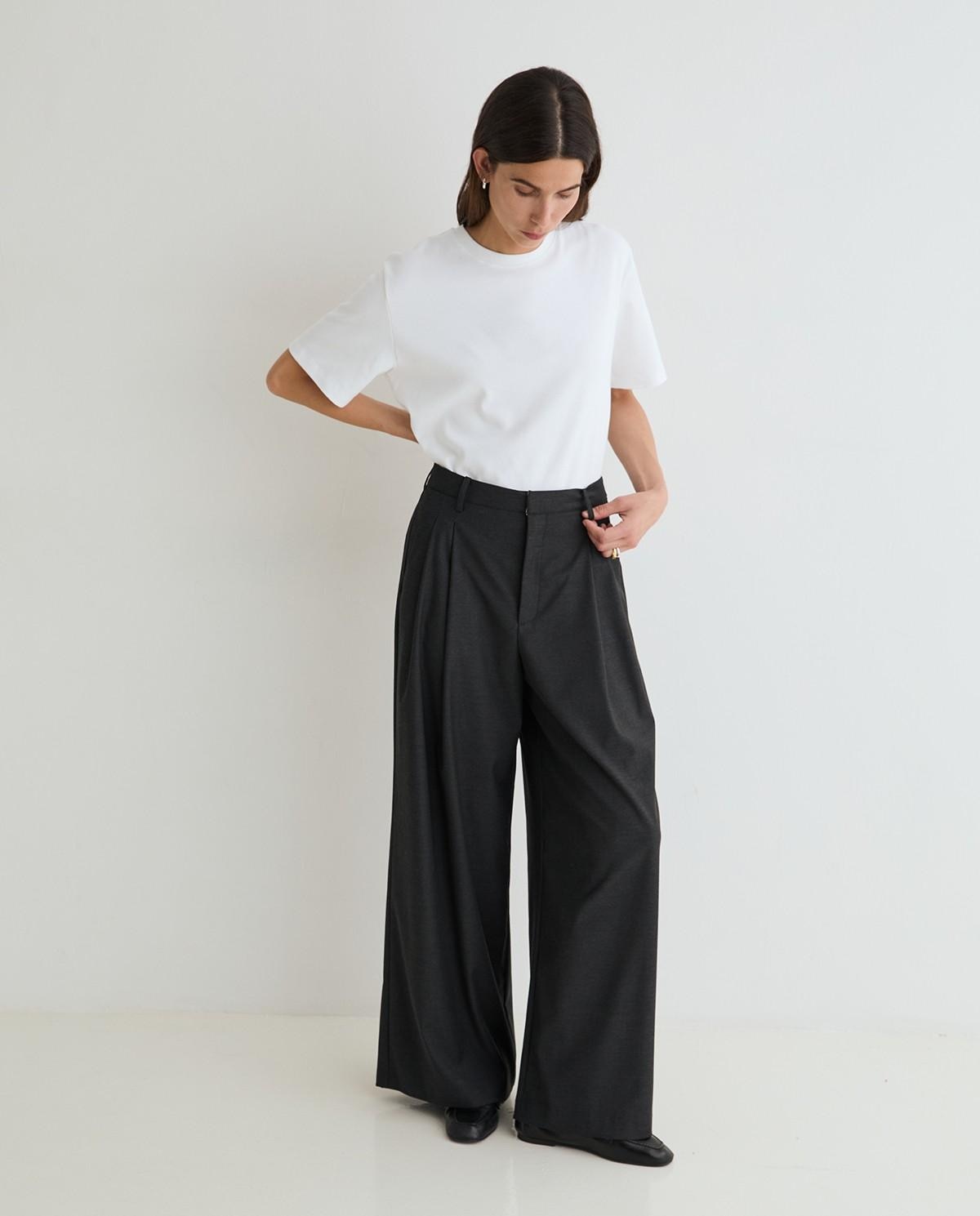Pantalones de mujer de vestir estructura wide leg - Yerse - Gris Gris-1