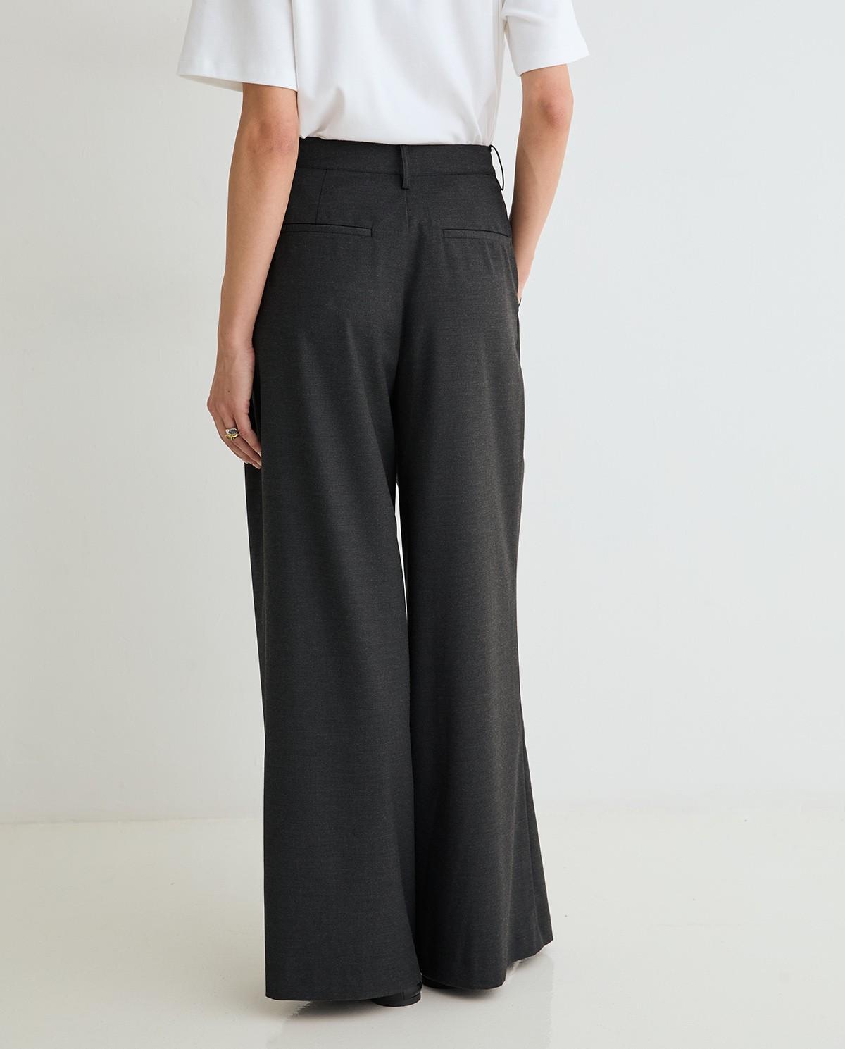 Pantalones de mujer de vestir estructura wide leg - Yerse - Gris Gris-3