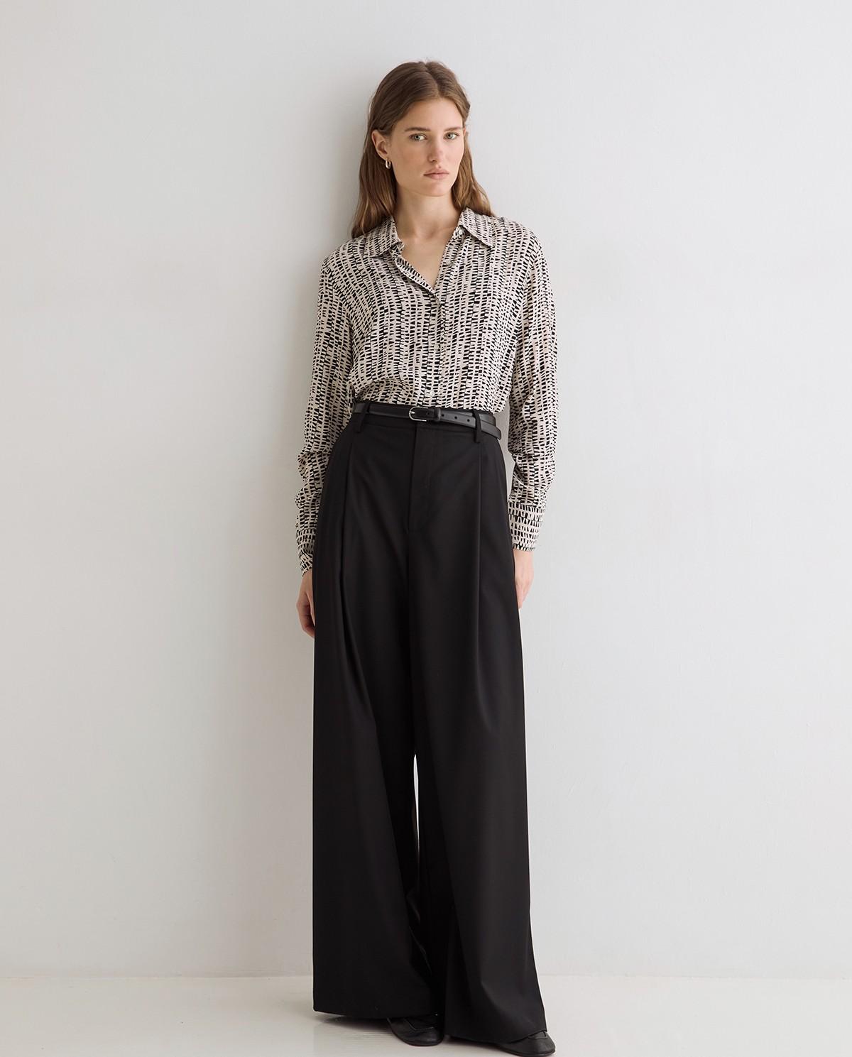 Pantalón ancho de mujer estructurado - Yerse - Negro Negro-1