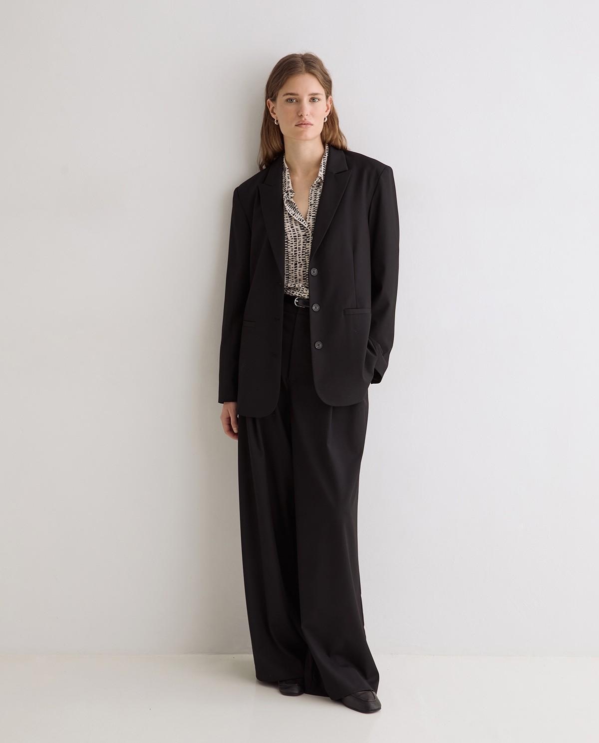 Pantalón ancho de mujer estructurado - Yerse - Negro Negro-2
