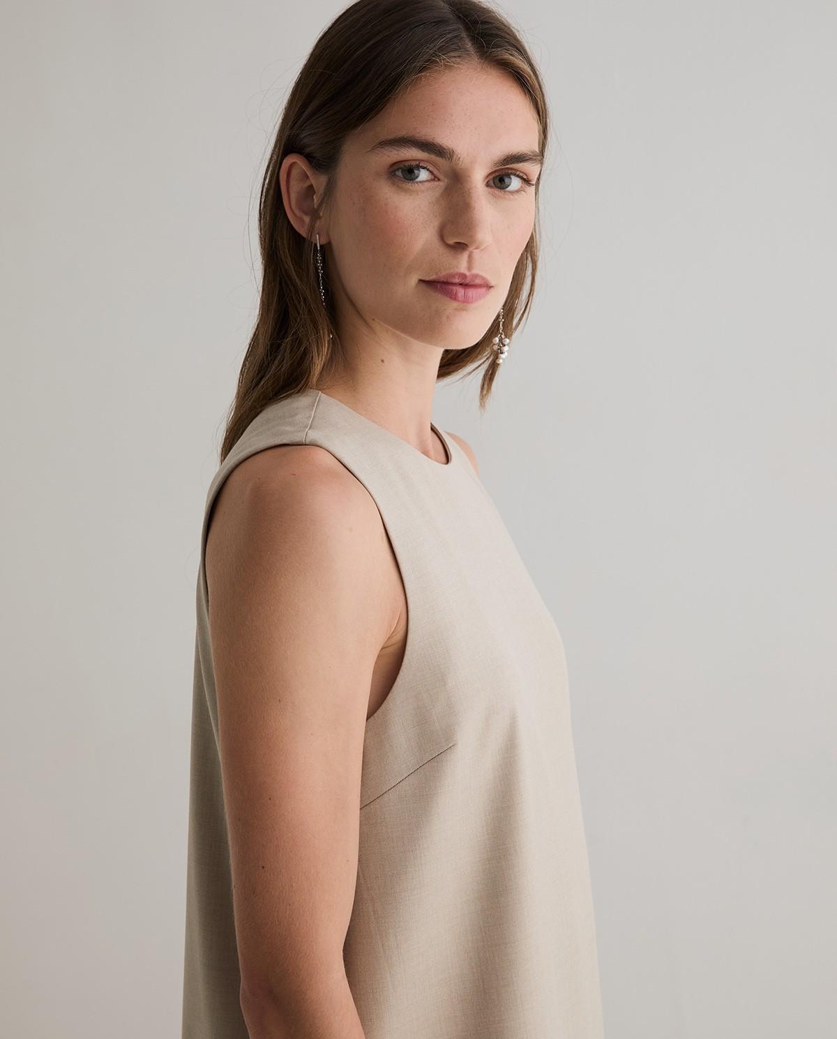 Vestido corto sin mangas con cuello redondo - Yerse - Marrón claro Marrón claro-2