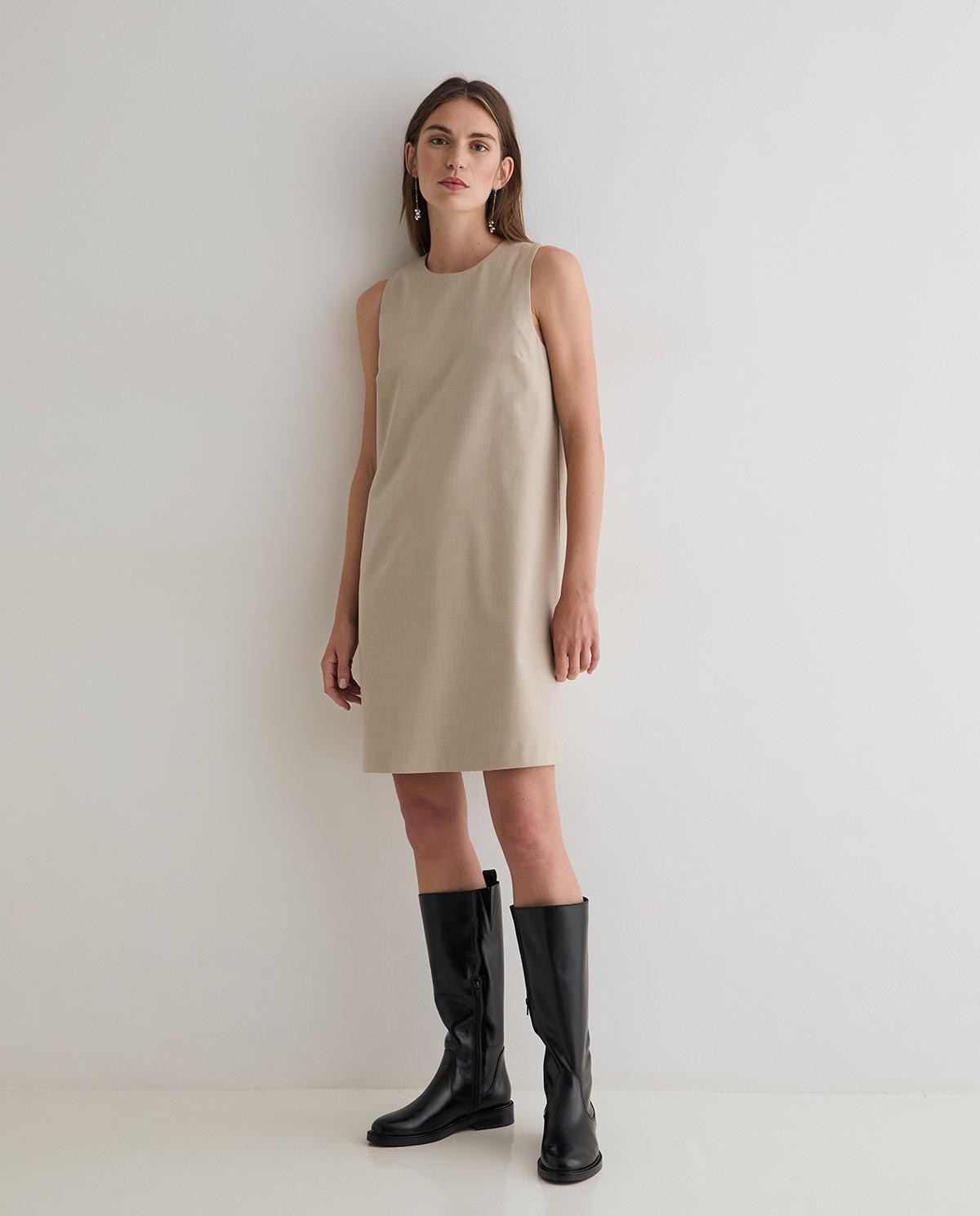 Vestido corto sin mangas con cuello redondo - Yerse - Marrón claro Marrón claro-4