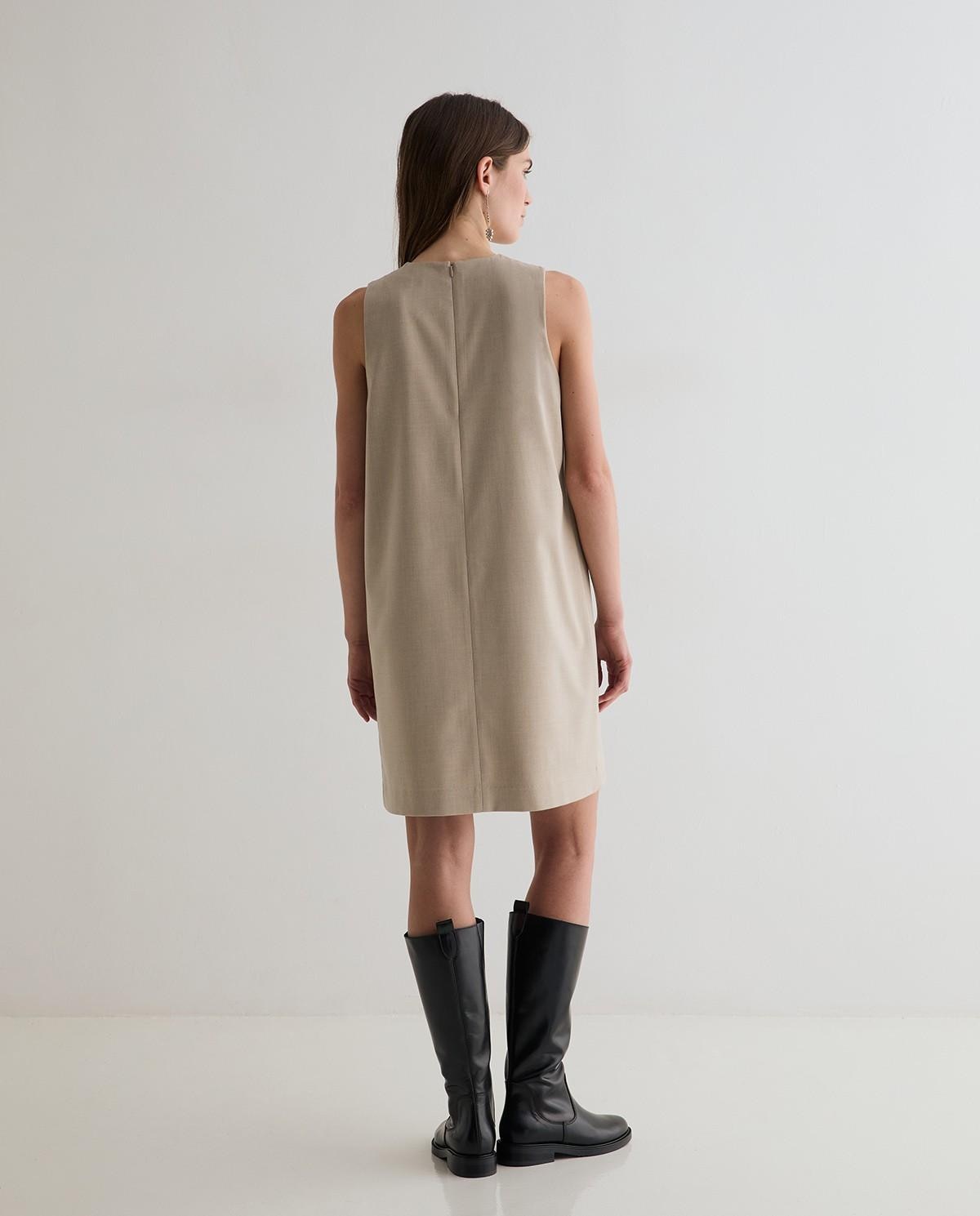 Vestido corto sin mangas con cuello redondo - Yerse - Marrón claro Marrón claro-5