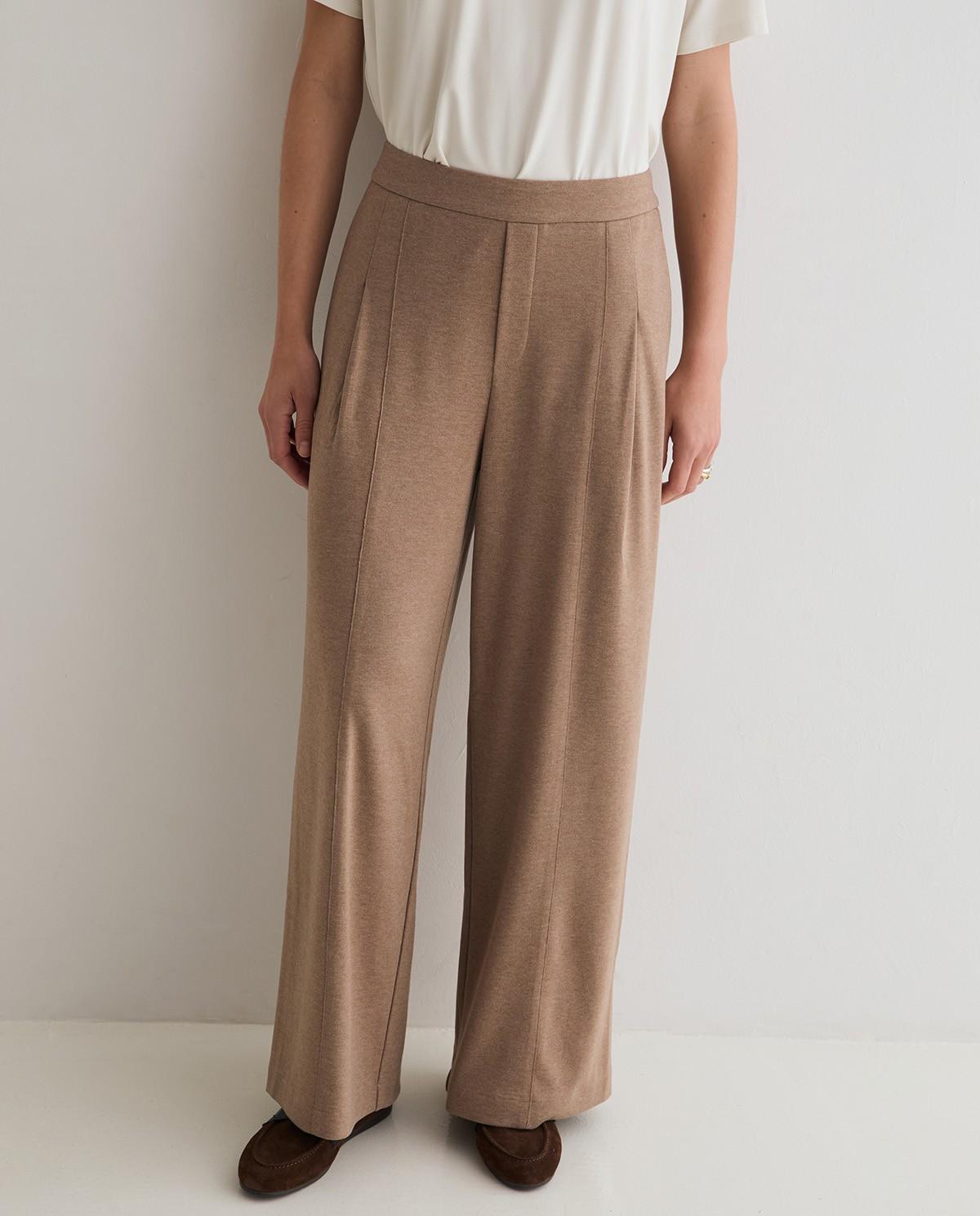 Pantalón ancho de mujer con pinzas - Yerse - Camel Camel-1