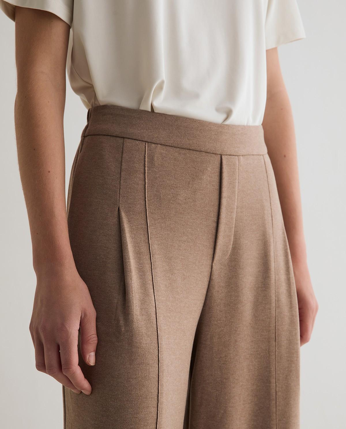 Pantalón ancho de mujer con pinzas - Yerse - Camel Camel-2