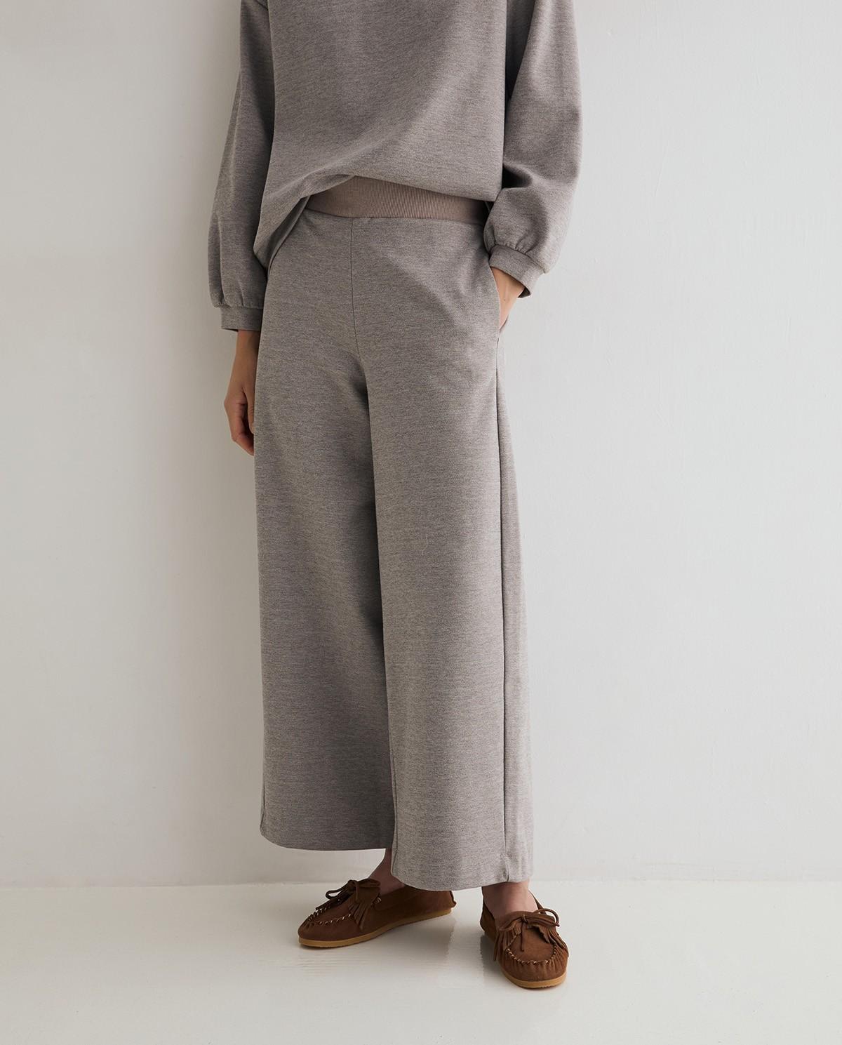 Pantalón ancho de mujer de punto con cintura elástica - Yerse - Gris Gris-1