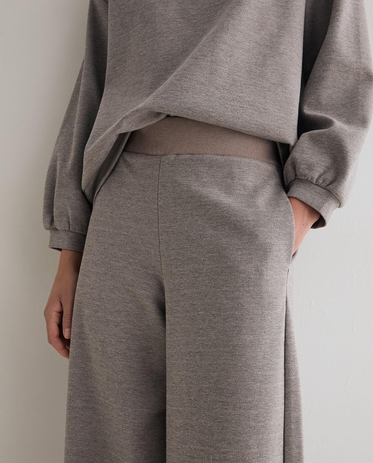 Pantalón ancho de mujer de punto con cintura elástica - Yerse - Gris Gris-2