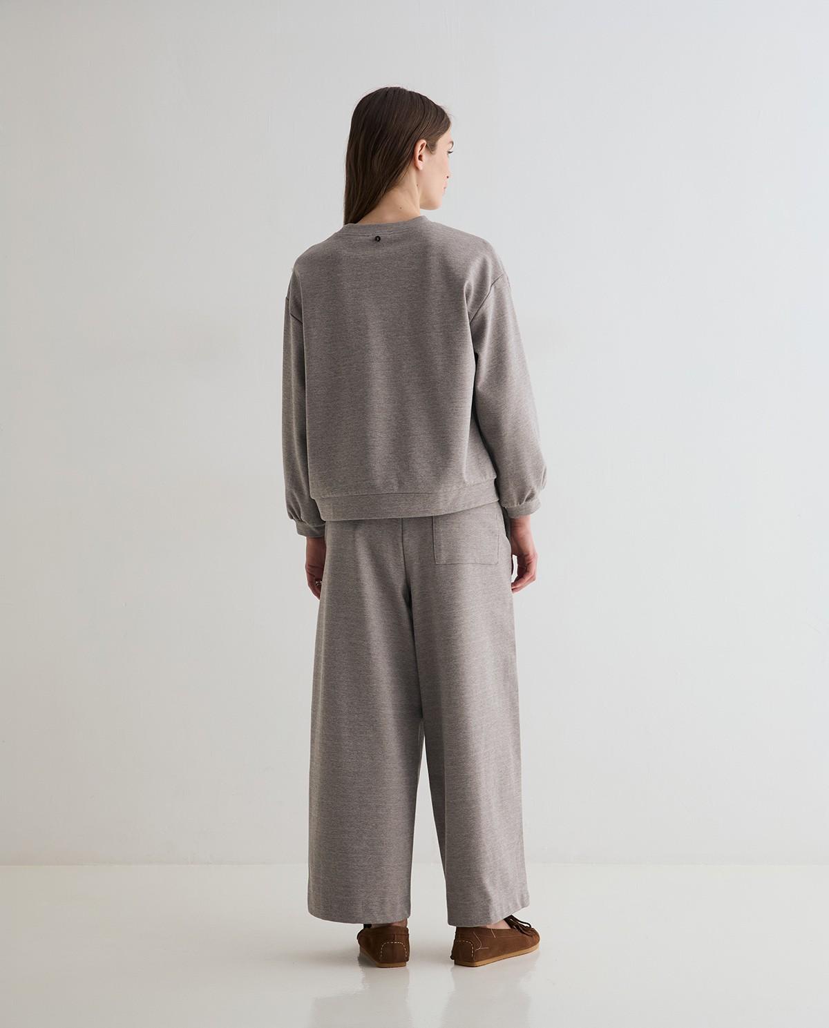 Pantalón ancho de mujer de punto con cintura elástica - Yerse - Gris Gris-3
