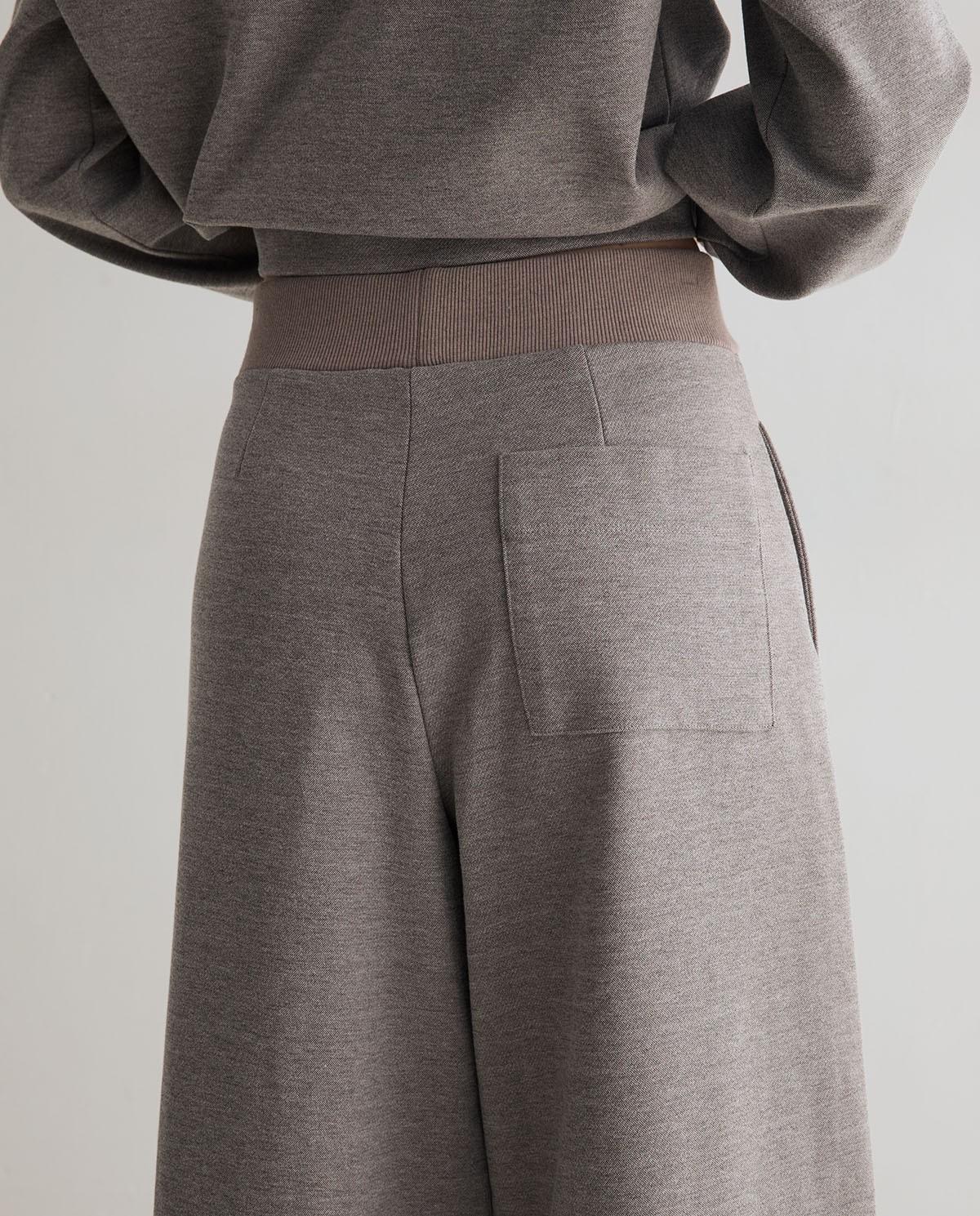 Pantalón ancho de mujer de punto con cintura elástica - Yerse - Gris Gris-4