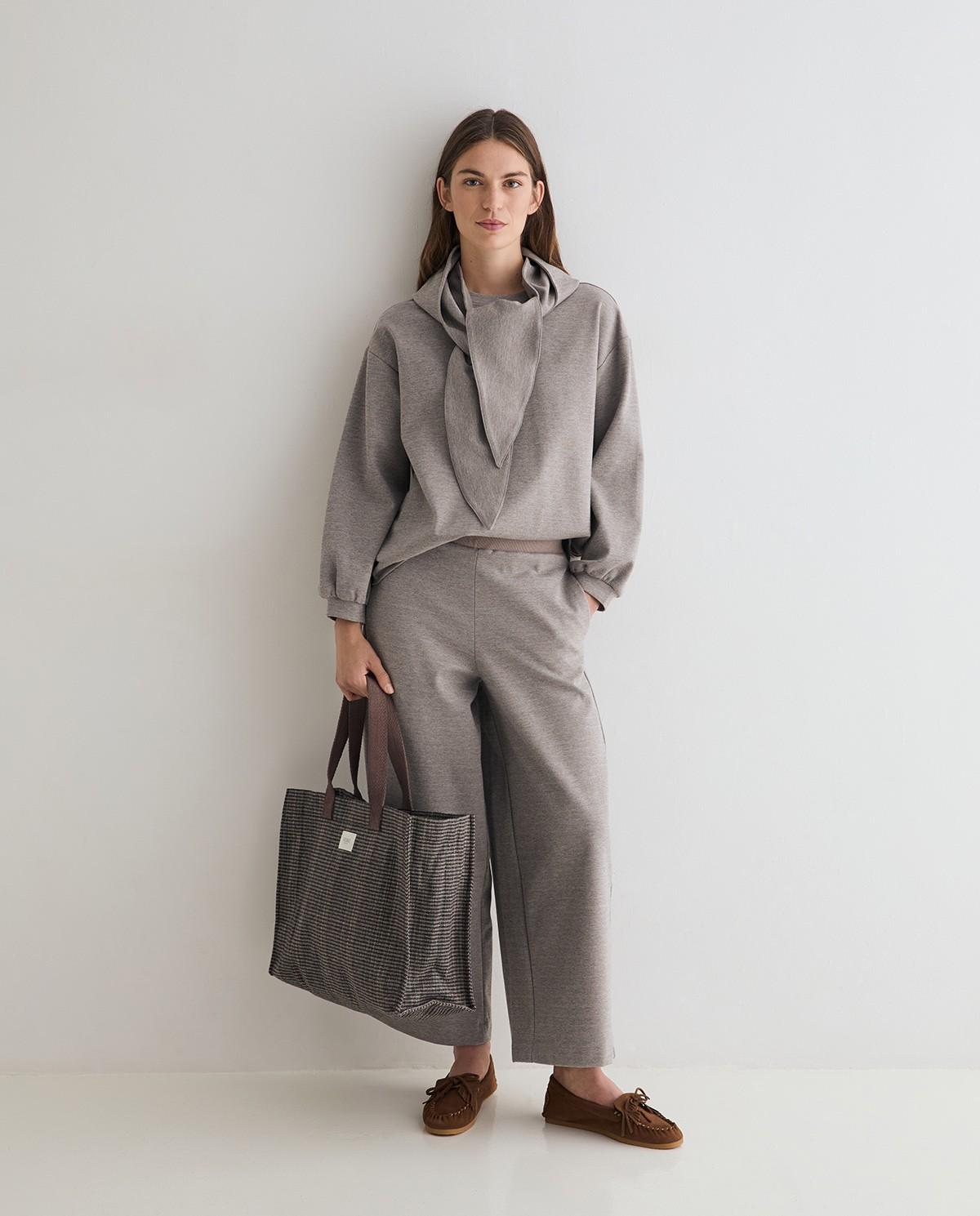Pantalón ancho de mujer de punto con cintura elástica - Yerse - Gris Gris-5