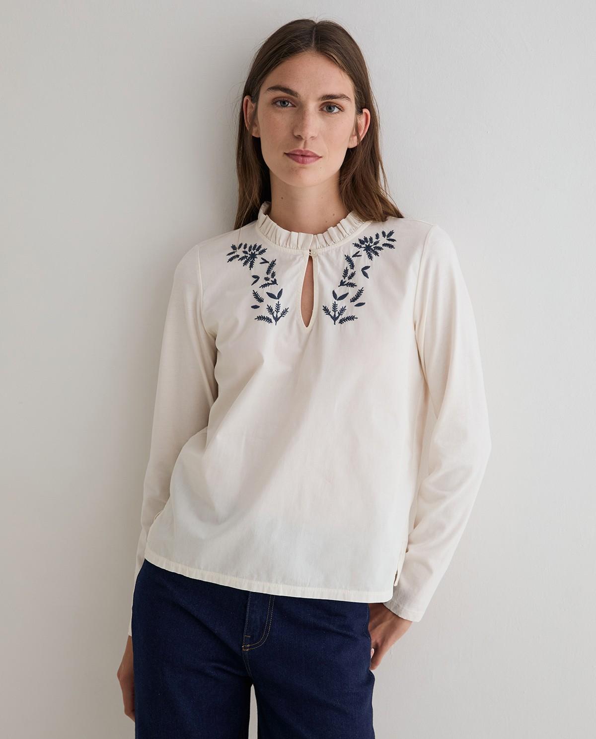 Blusa de mujer con bordados en contraste - Yerse - Natural Natural-1