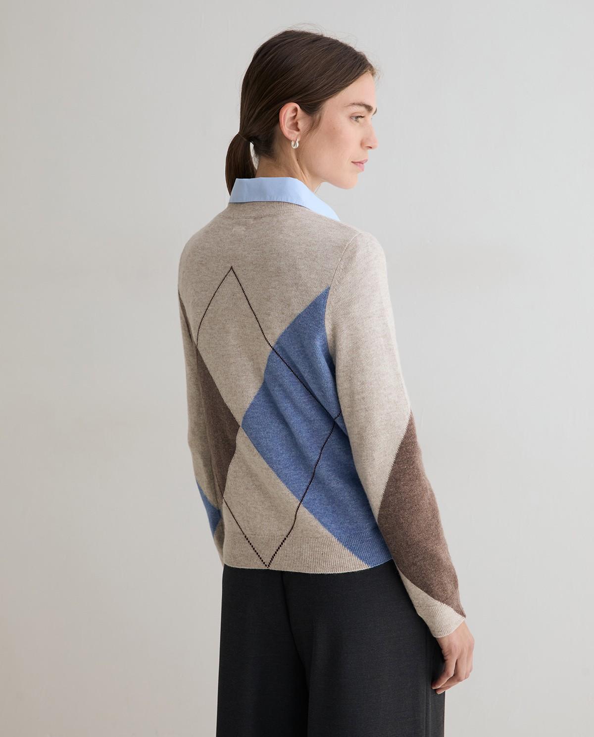 Jersey de punto fino de mujer con cuello pico - Yerse - Beige Beige-3