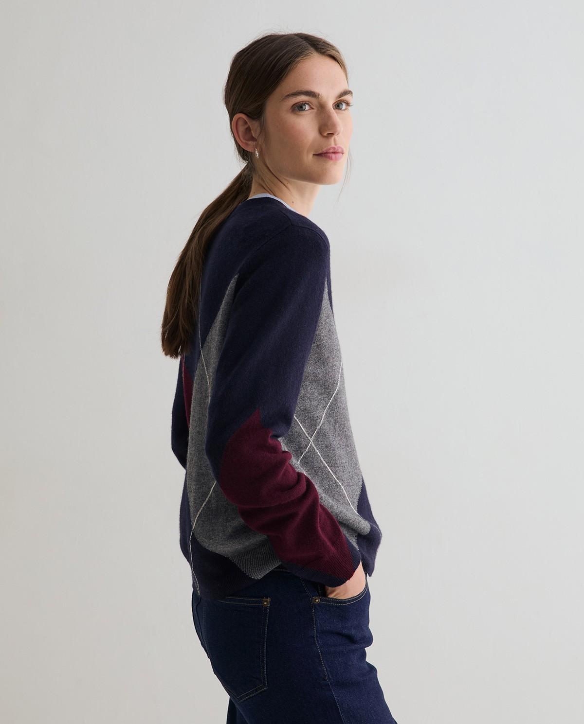 Jersey de punto fino de mujer con cuello pico - Yerse - Azul marino Azul marino-2