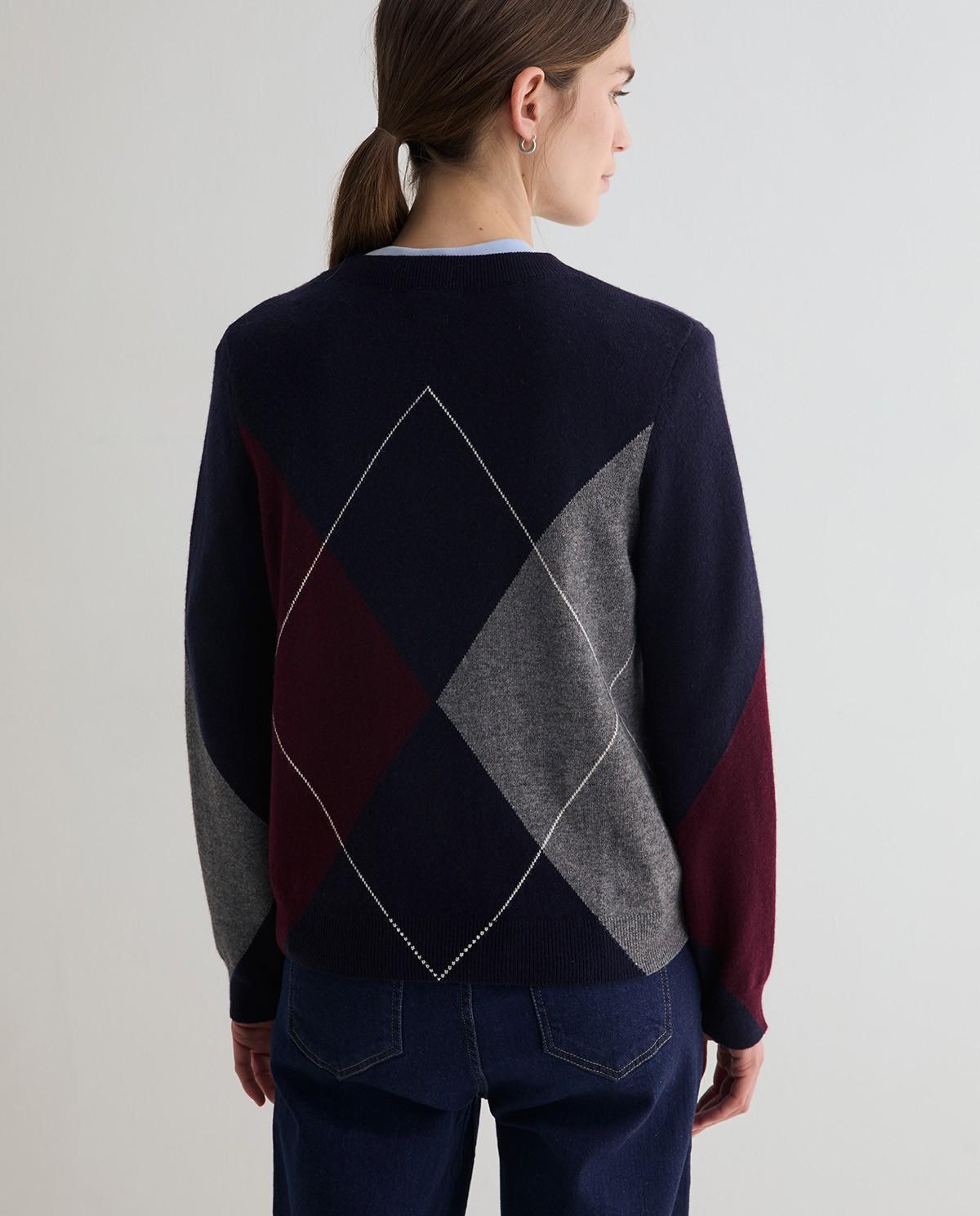 Jersey de punto fino de mujer con cuello pico - Yerse - Azul marino Azul marino-3