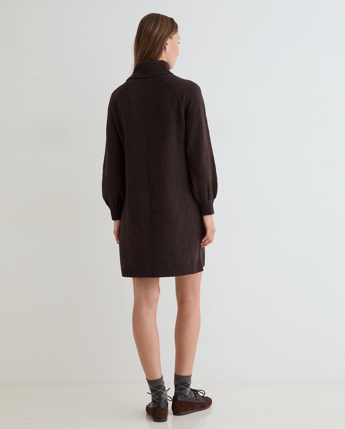 Vestido corto de punto grueso de manga larga - Yerse - Marrón oscuro Marrón oscuro-4