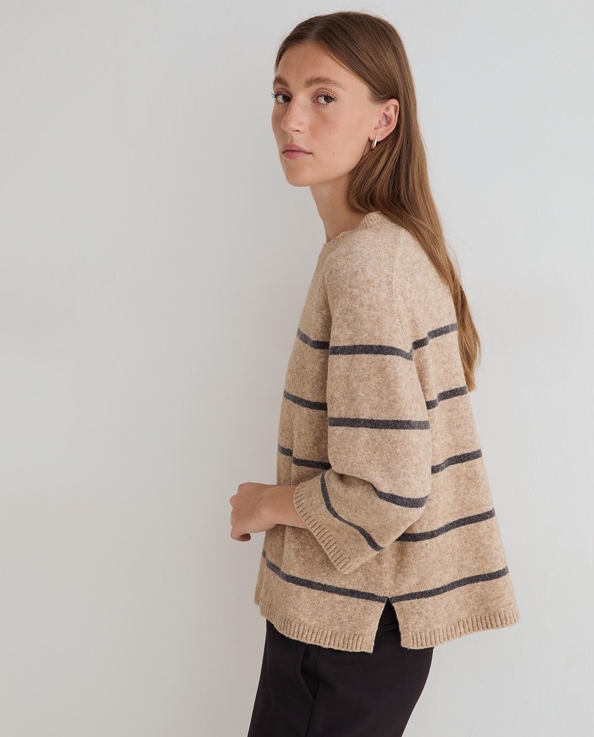 Imagen 2 de Jersey de punto grueso de mujer con escote redondo - Yerse - Beige Beige