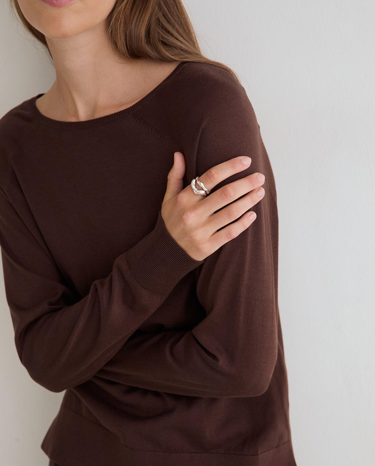 Jersey de mujer de punto fino cuello redondo - Yerse - Marrón Marrón-2