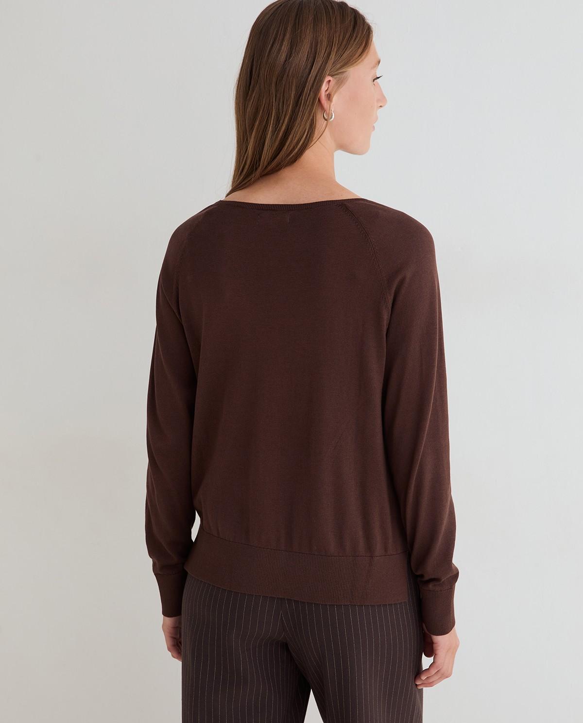Jersey de mujer de punto fino cuello redondo - Yerse - Marrón Marrón-4