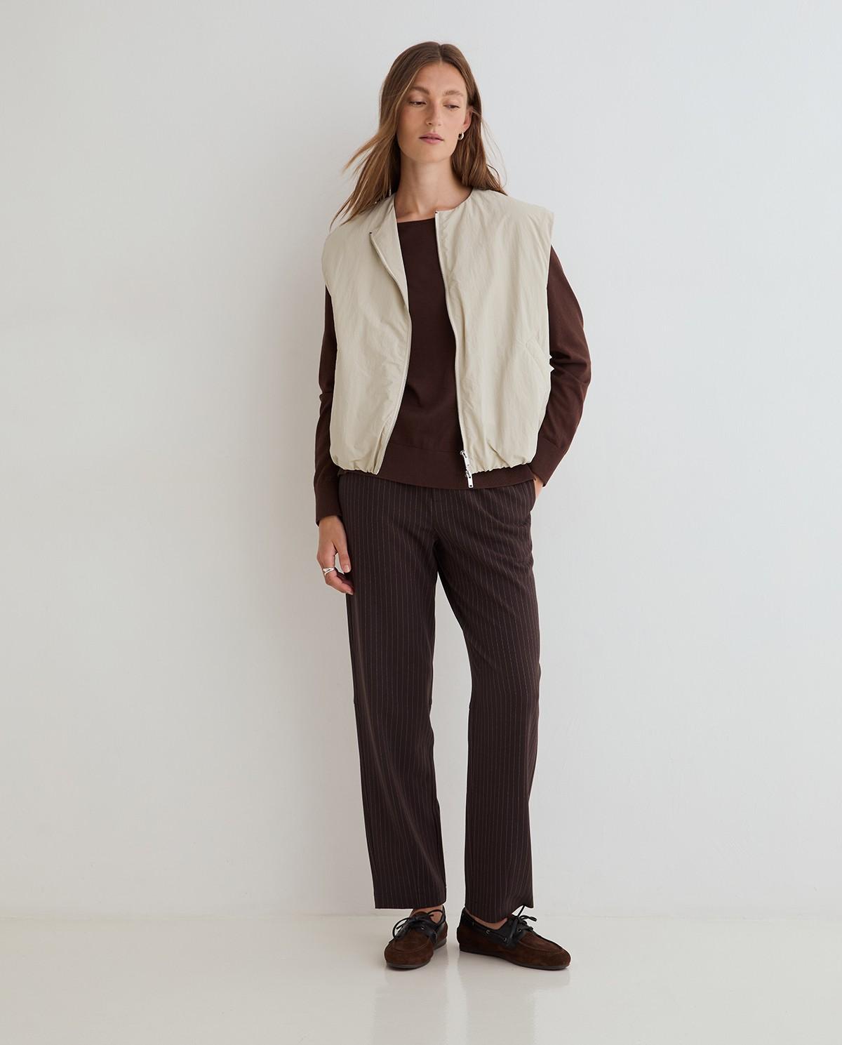 Jersey de mujer de punto fino cuello redondo - Yerse - Marrón Marrón-5