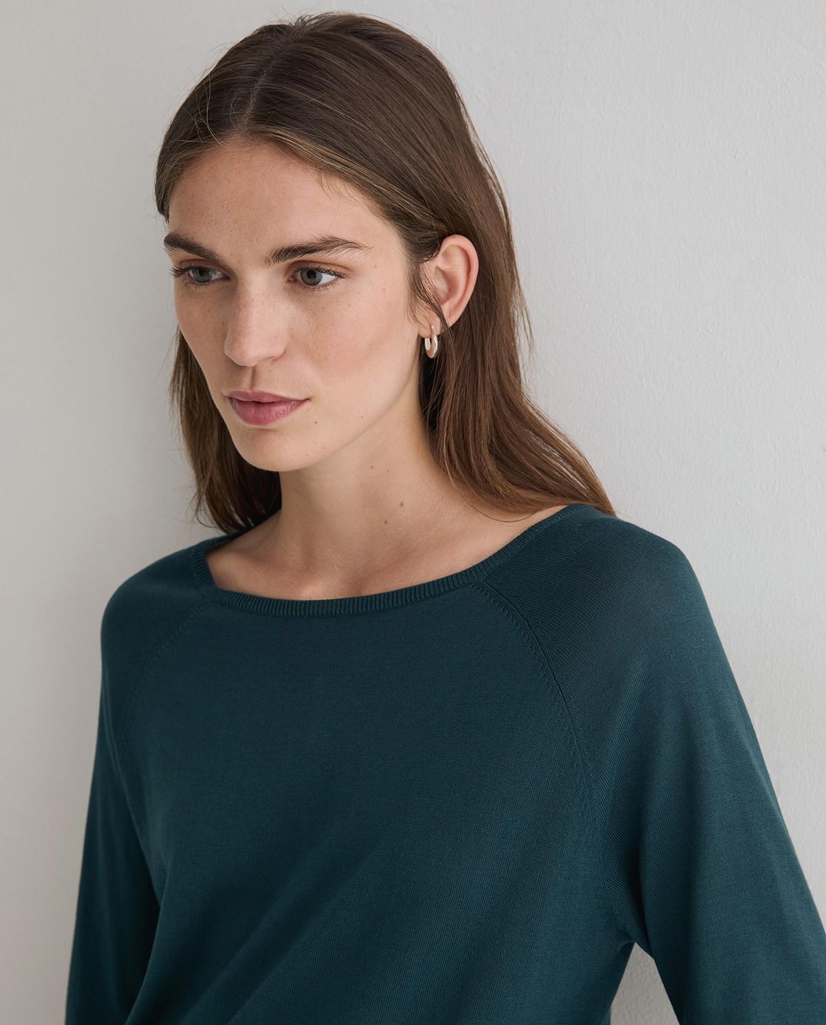 Jersey de mujer de punto fino cuello redondo - Yerse - Verde Verde-2