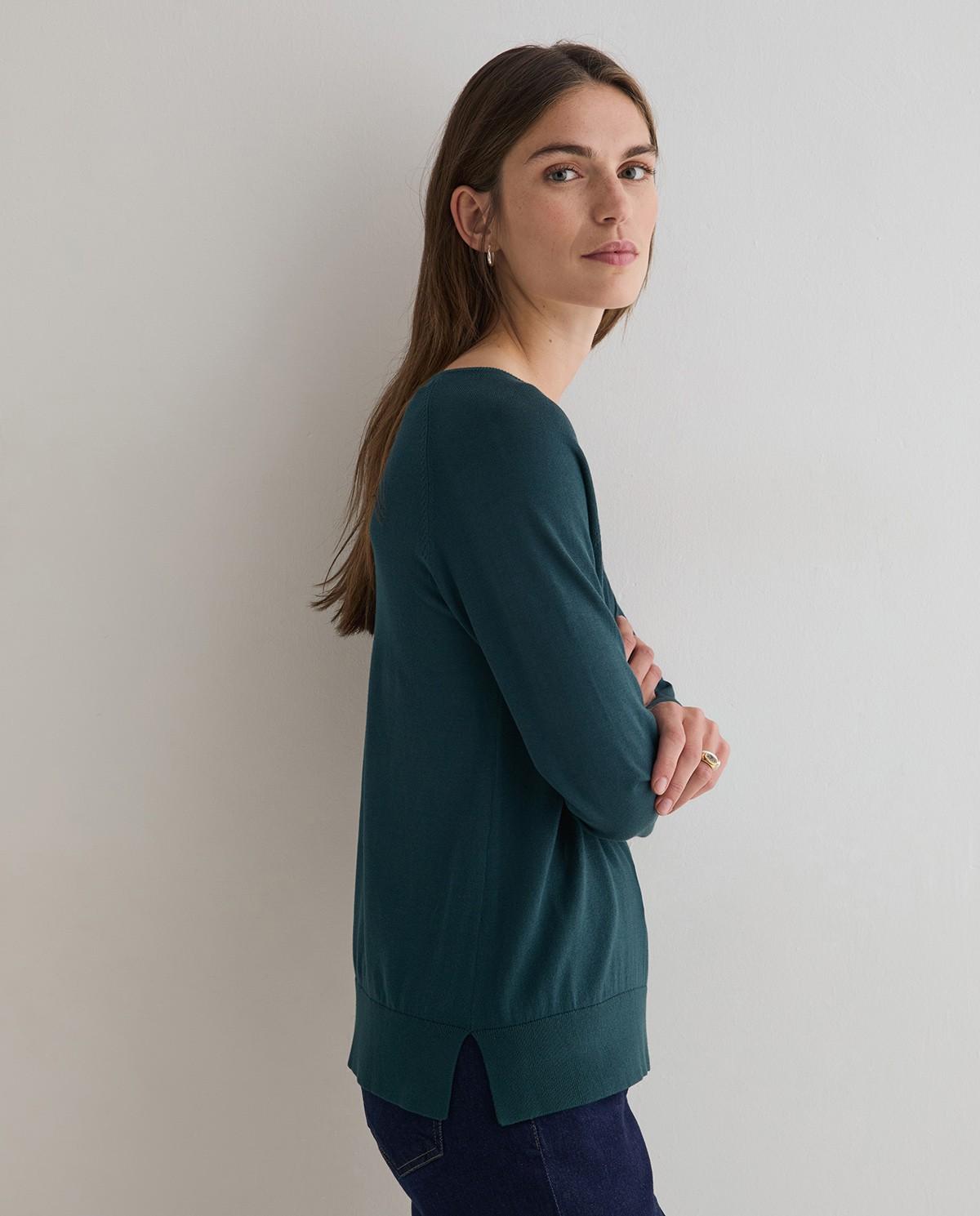 Jersey de mujer de punto fino cuello redondo - Yerse - Verde Verde-3