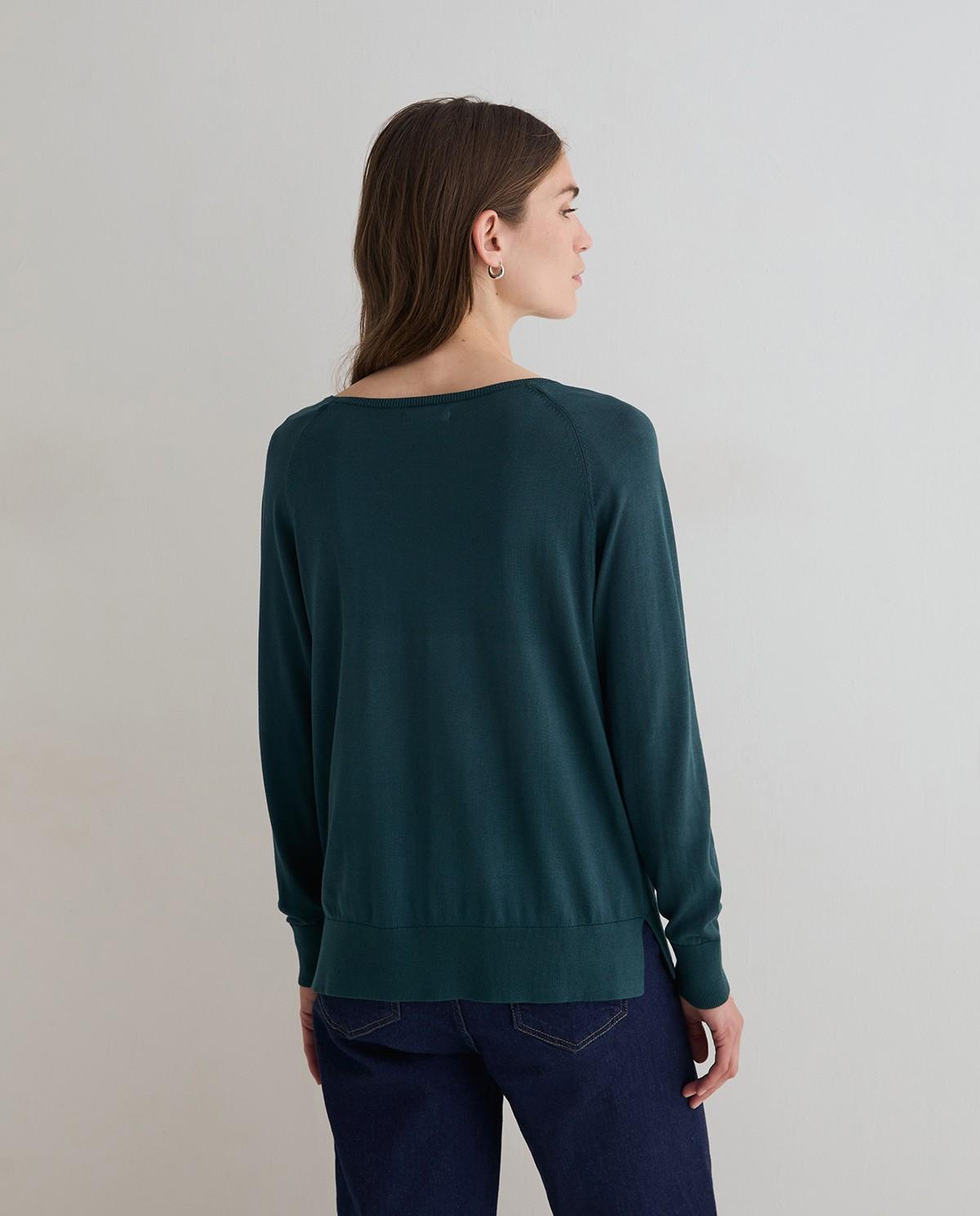 Jersey de mujer de punto fino cuello redondo - Yerse - Verde Verde-4