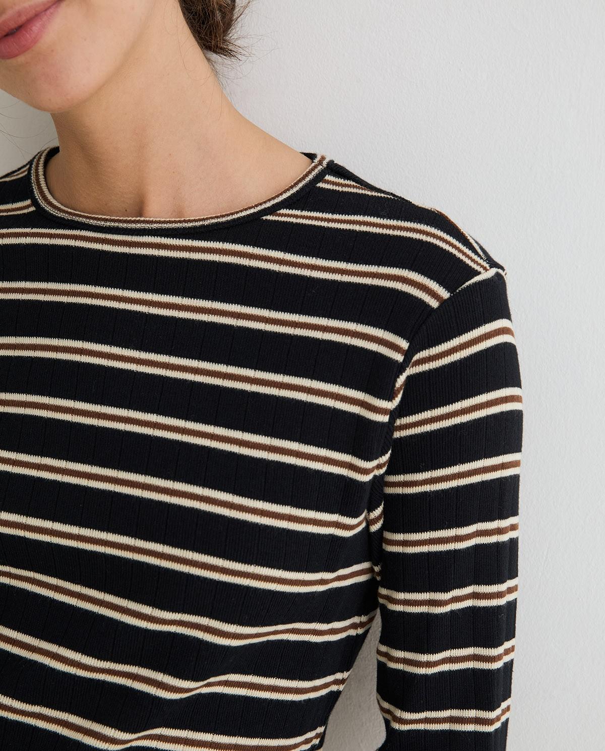 Camiseta de manga larga de mujer en canalé - Yerse - Negro Negro-2