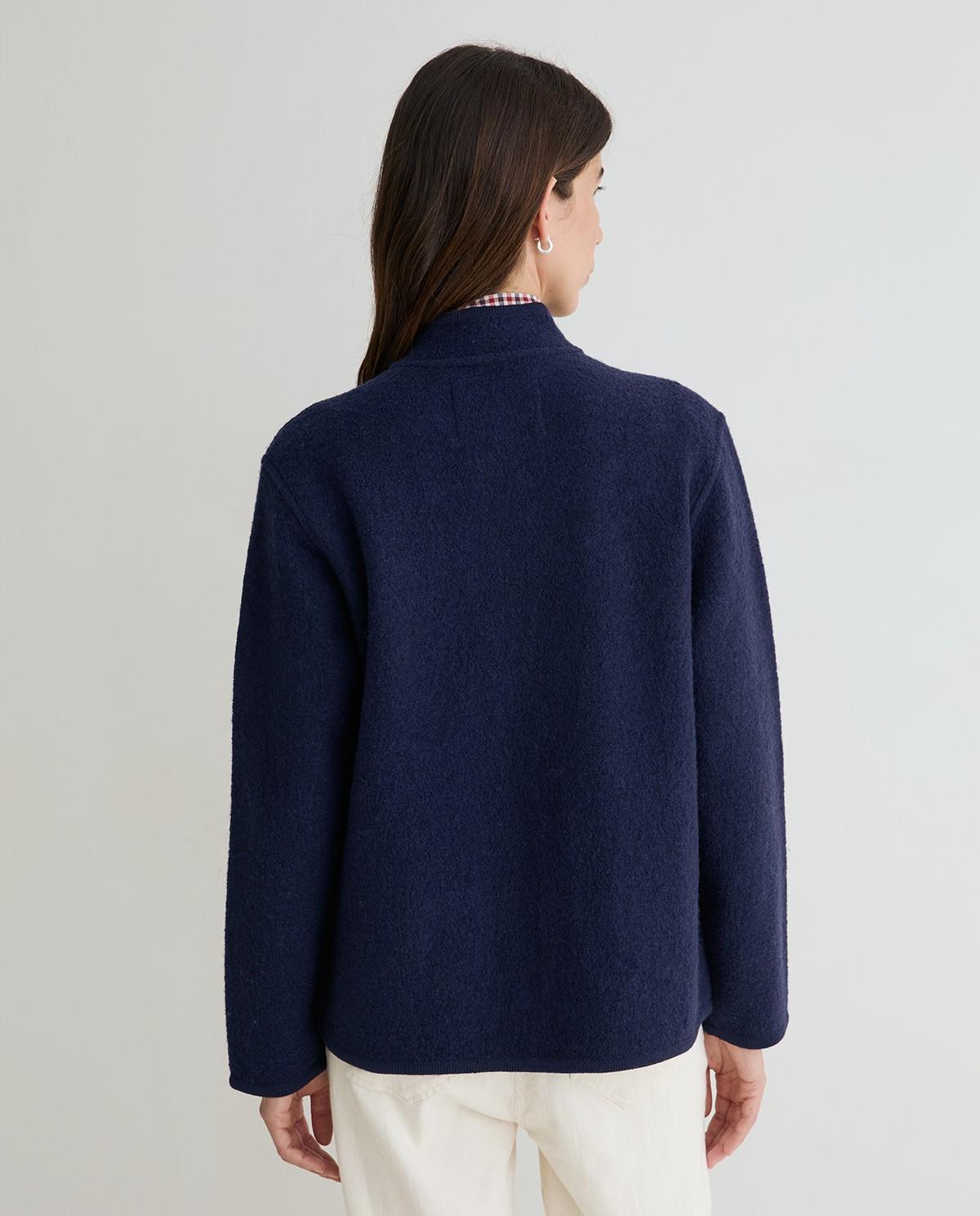 Abrigo corto de mujer de lana con cuello mao - Yerse - Azul marino Azul marino-3
