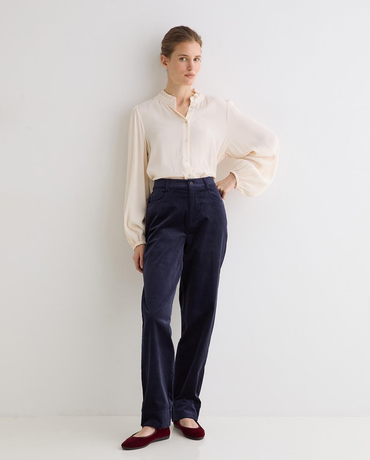 Imagen 0 de Pantalón de pana recto de mujer tiro medio Azul marino