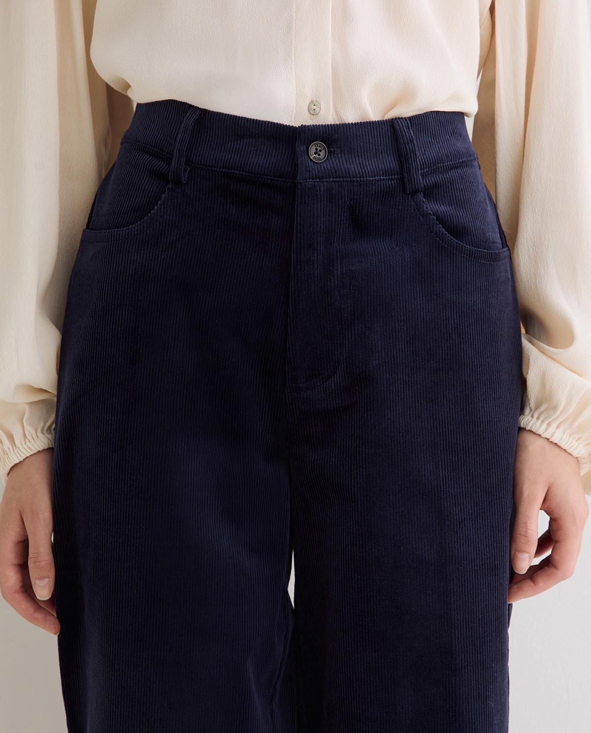 Pantalón de pana recto de mujer tiro medio - Yerse - Azul marino Azul marino-3