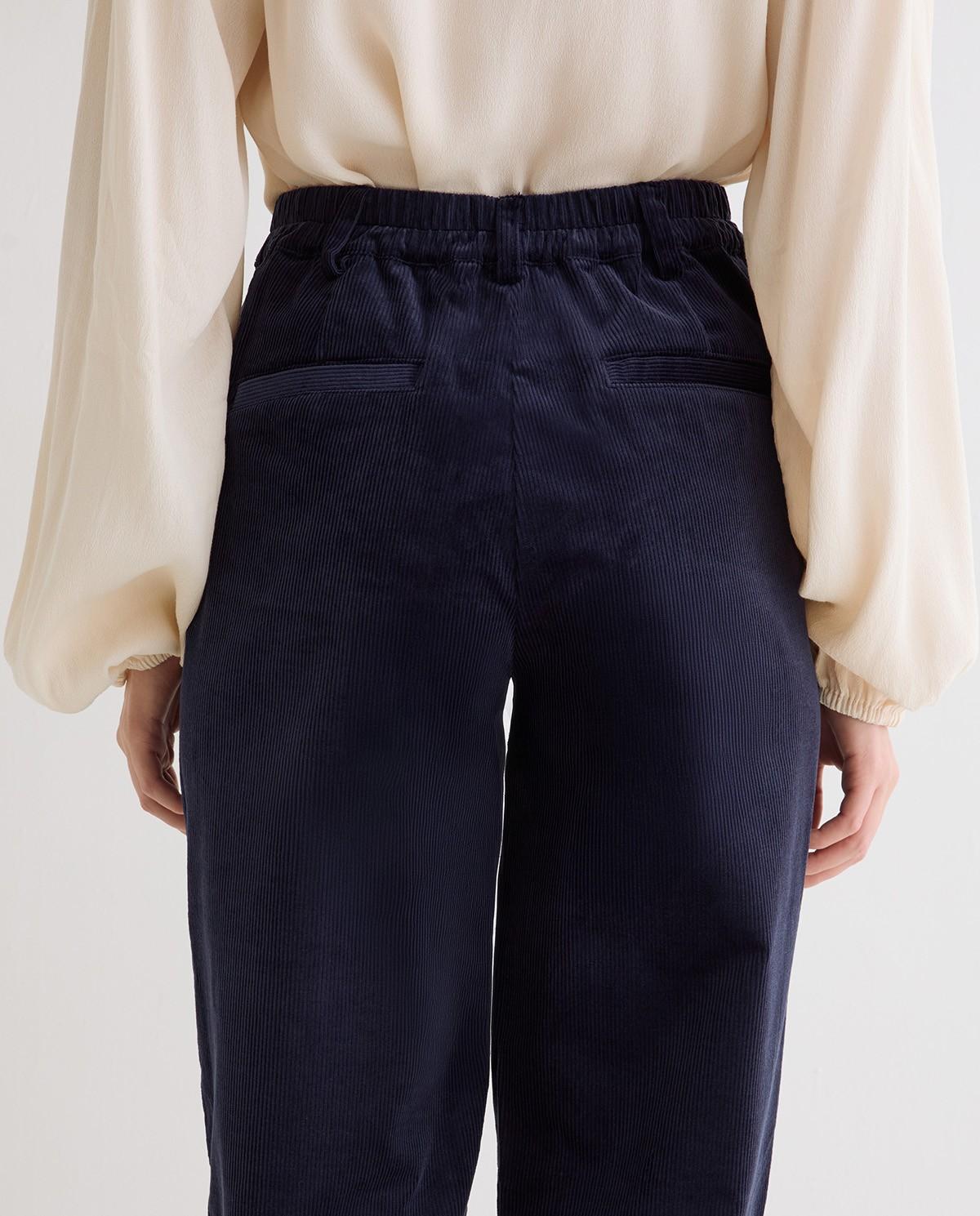 Pantalón de pana recto de mujer tiro medio - Yerse - Azul marino Azul marino-4