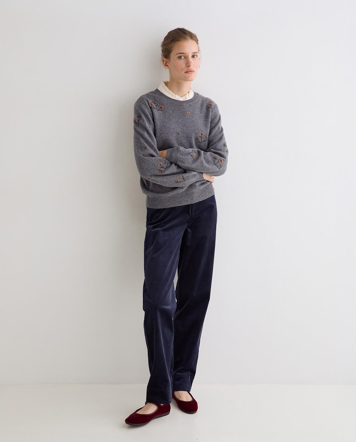 Pantalón de pana recto de mujer tiro medio - Yerse - Azul marino Azul marino-5