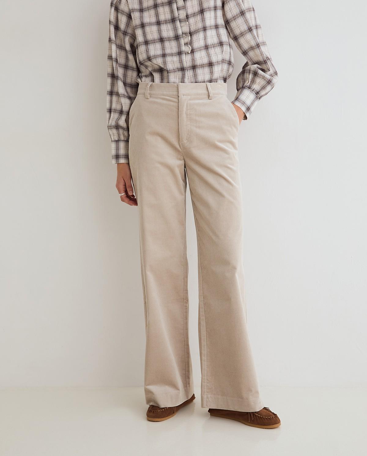 Pantalón de pana ancho de mujer tiro medio - Yerse - Gris Gris-2