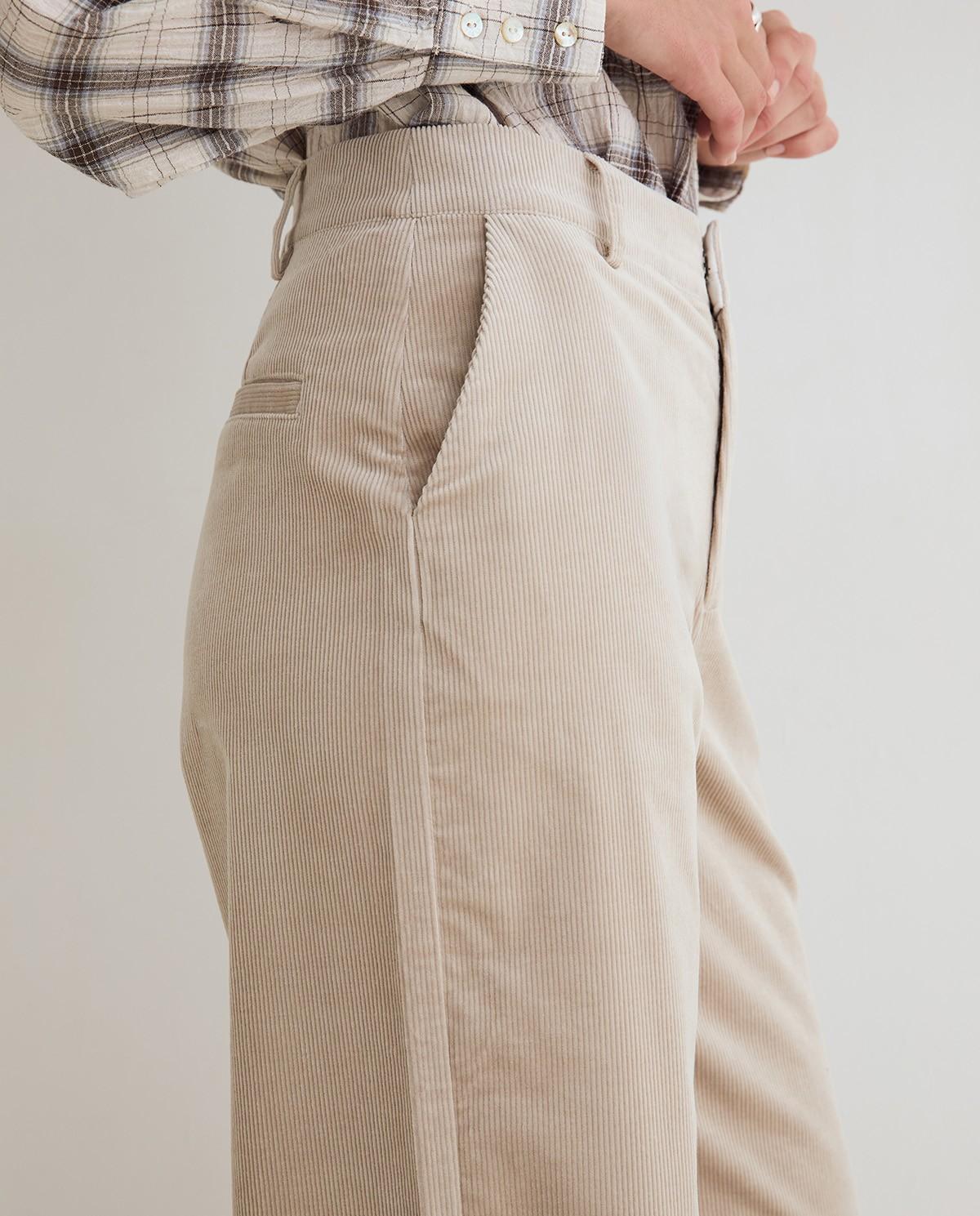 Pantalón de pana ancho de mujer tiro medio - Yerse - Gris Gris-3