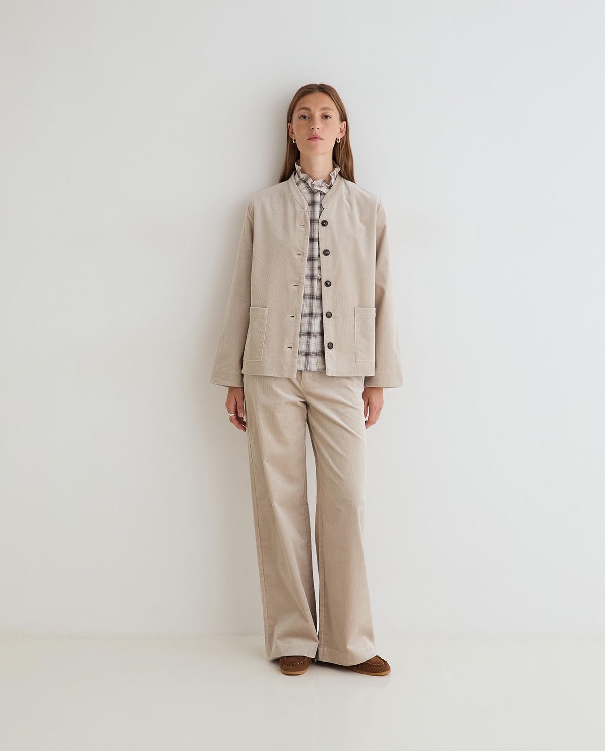Pantalón de pana ancho de mujer tiro medio - Yerse - Gris Gris-5