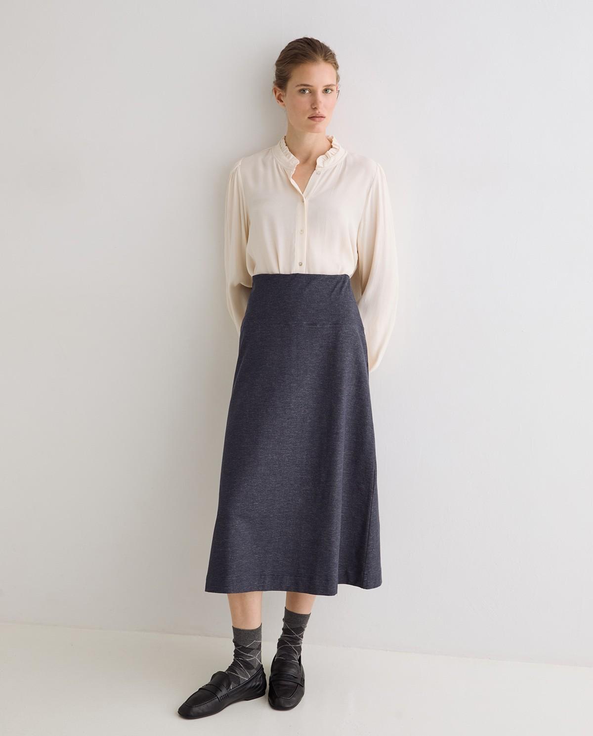 Falda midi efecto denim - Yerse - Azul oscuro Azul oscuro-1