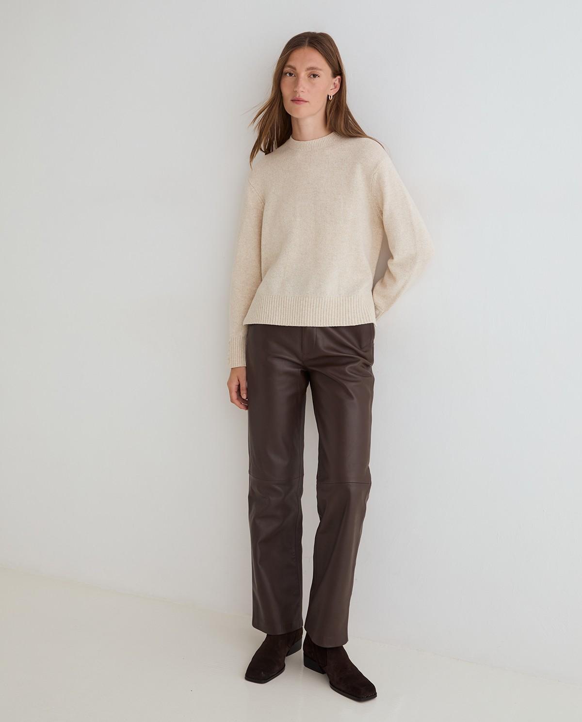 Pantalón recto de mujer piel - Yerse - Marrón Marrón-1