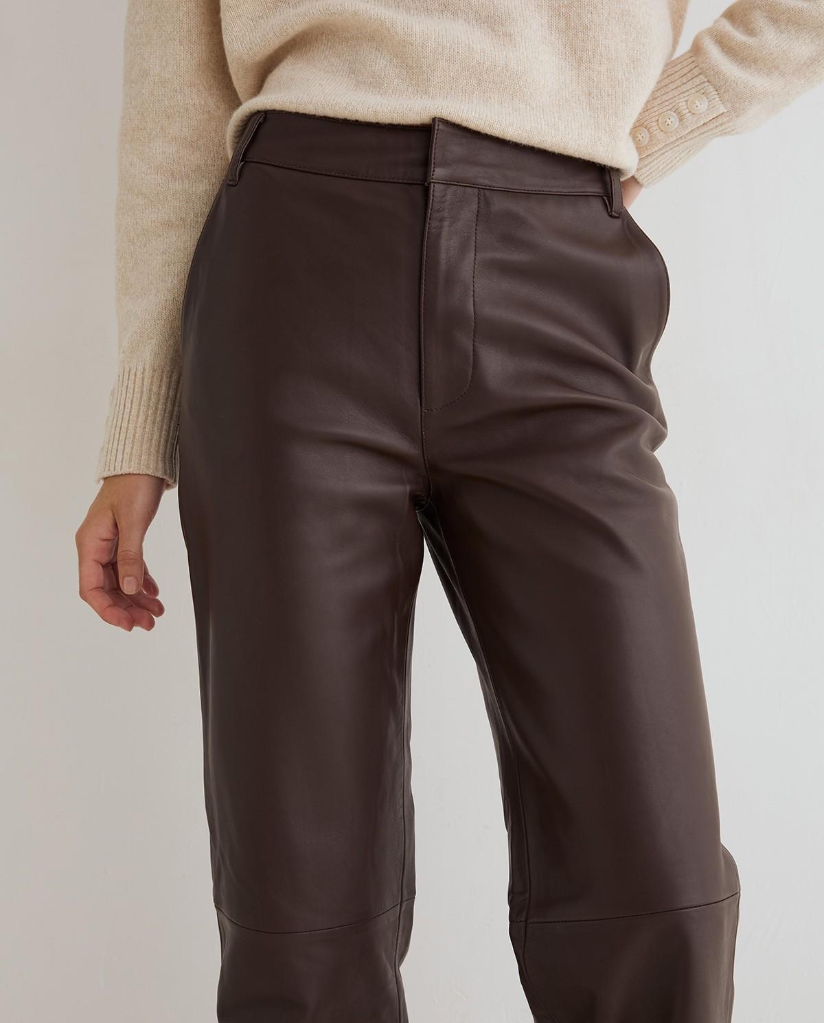 Pantalón recto de mujer piel - Yerse - Marrón Marrón-2