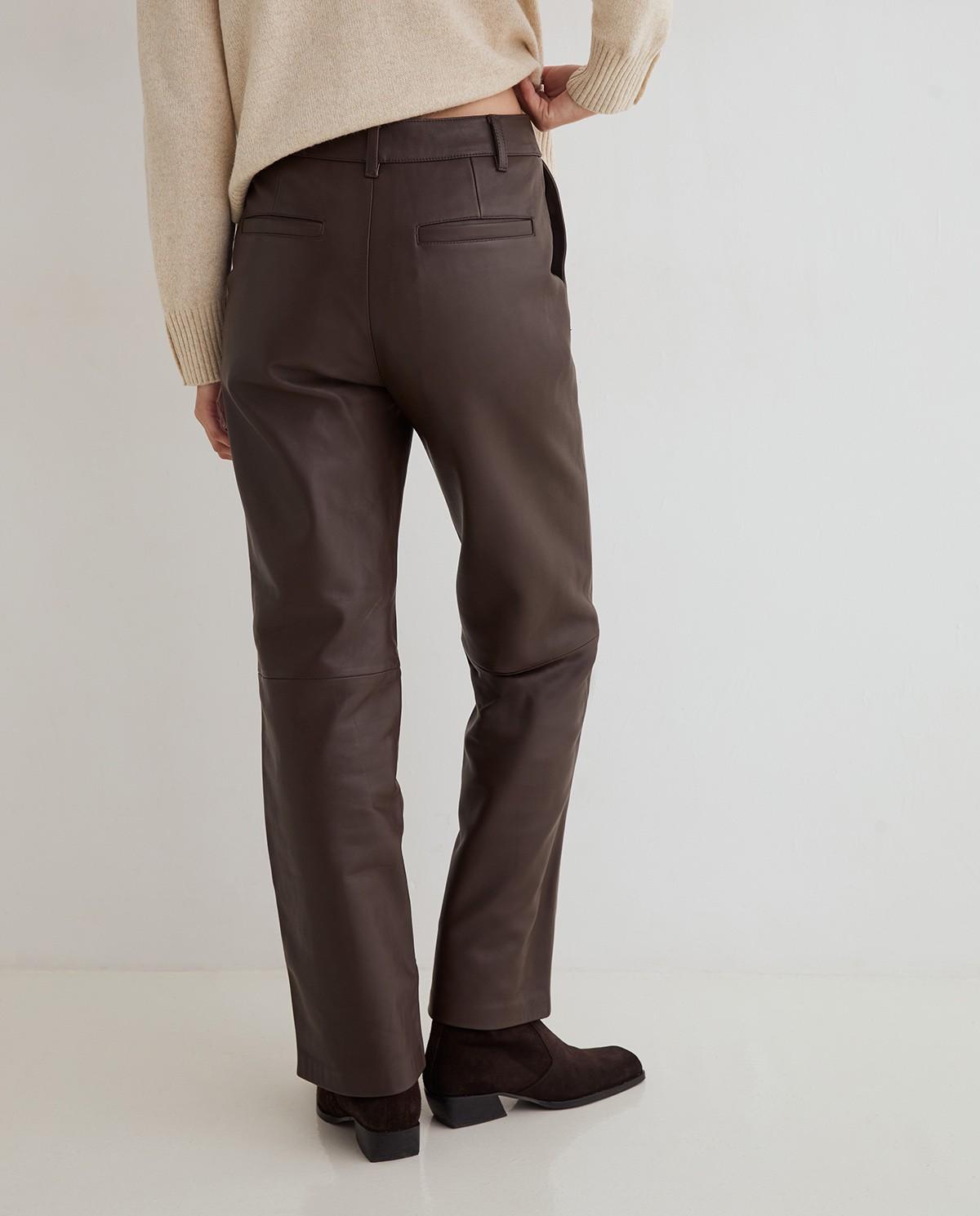 Pantalón recto de mujer piel - Yerse - Marrón Marrón-4
