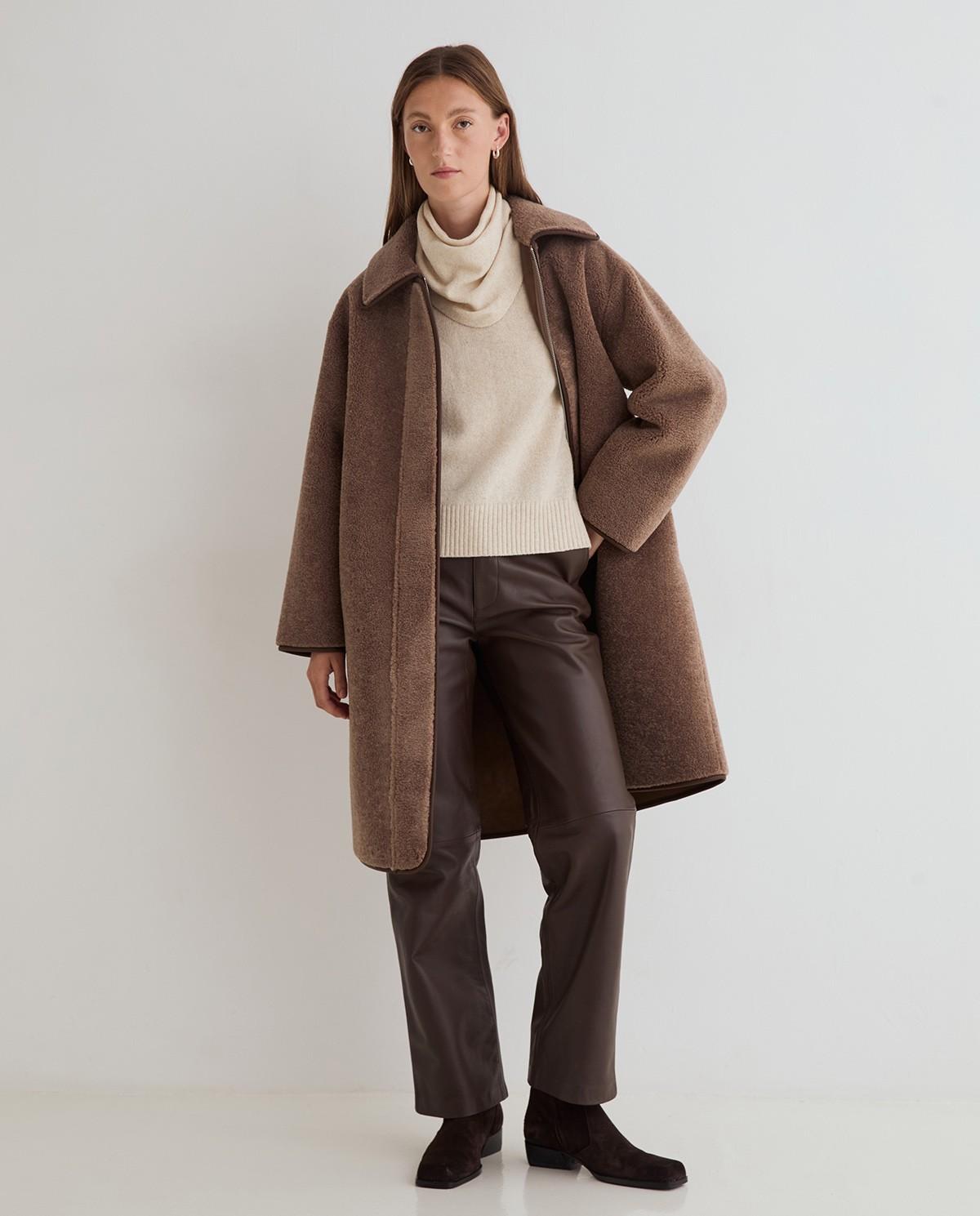 Pantalón recto de mujer piel - Yerse - Marrón Marrón-5