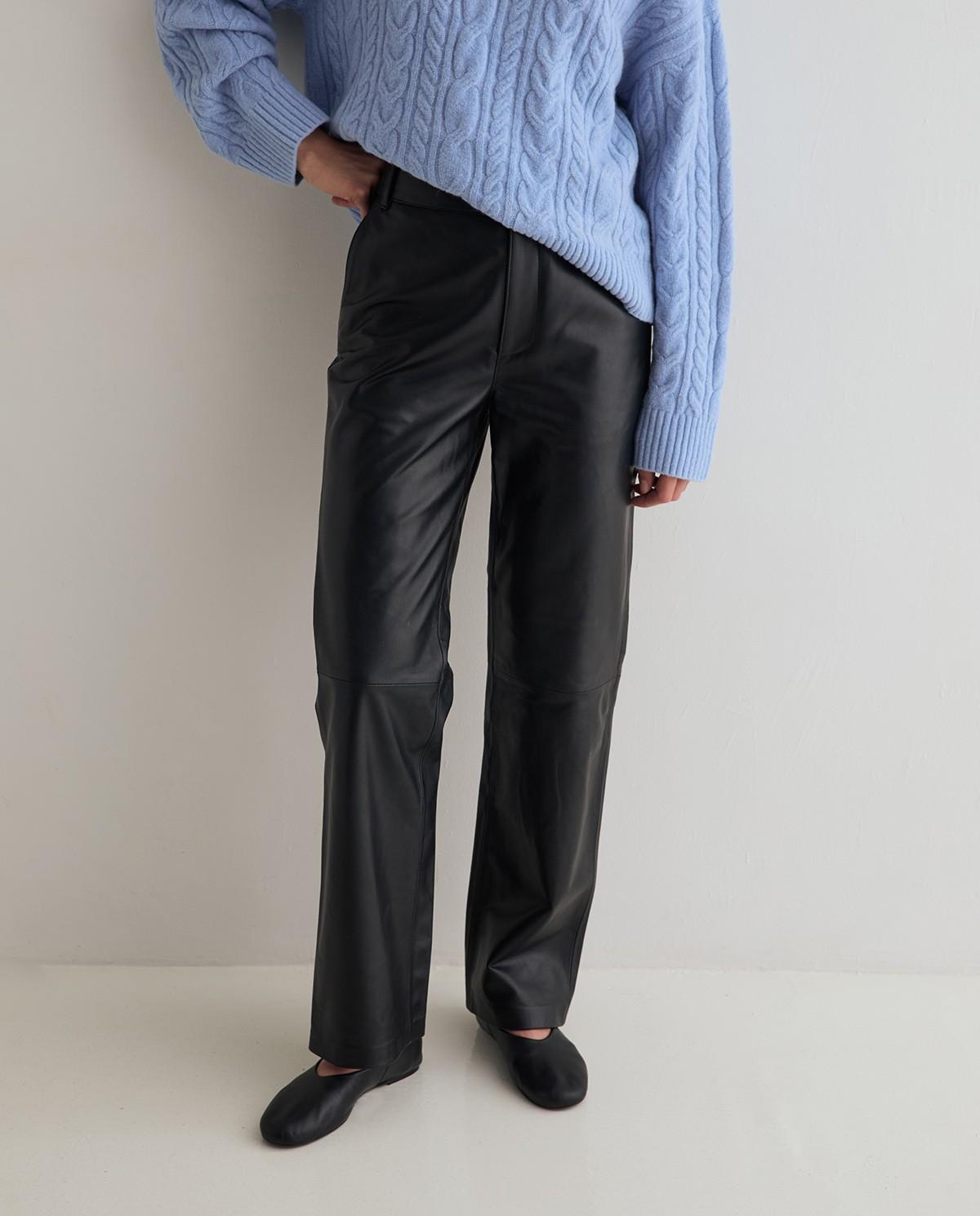 Pantalón recto de mujer piel - Yerse - Negro Negro-1