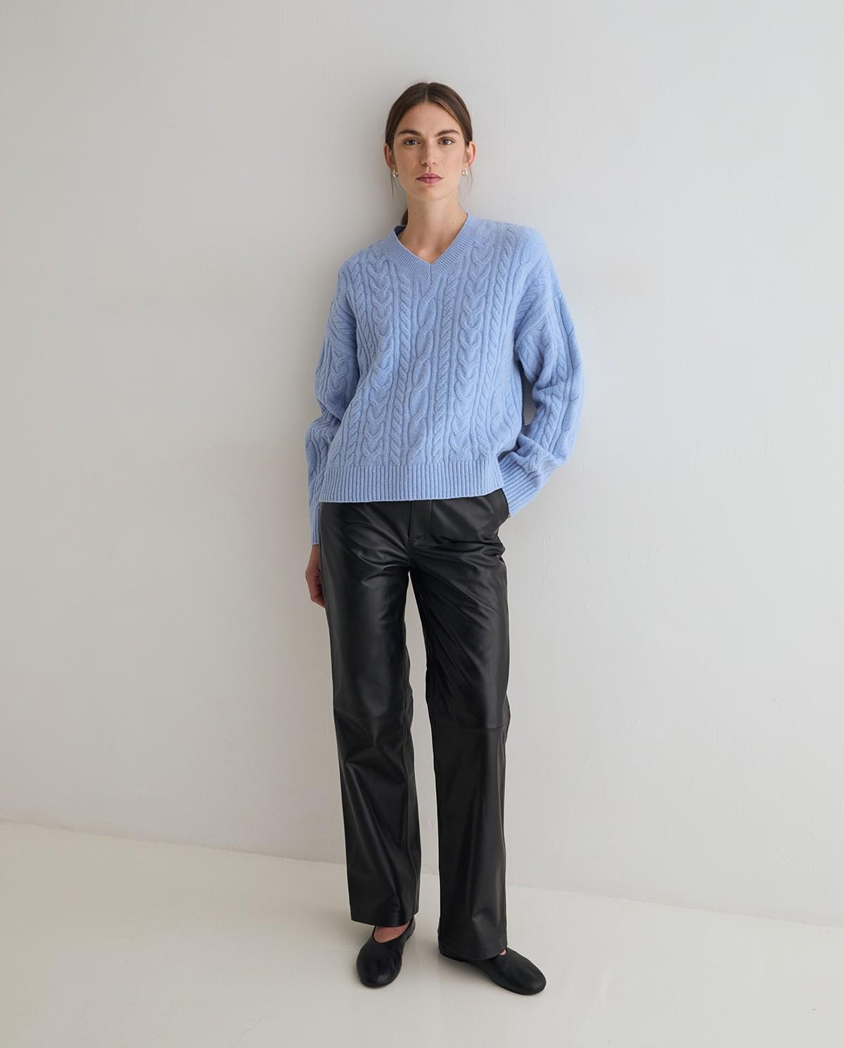 Pantalón recto de mujer piel - Yerse - Negro Negro-3