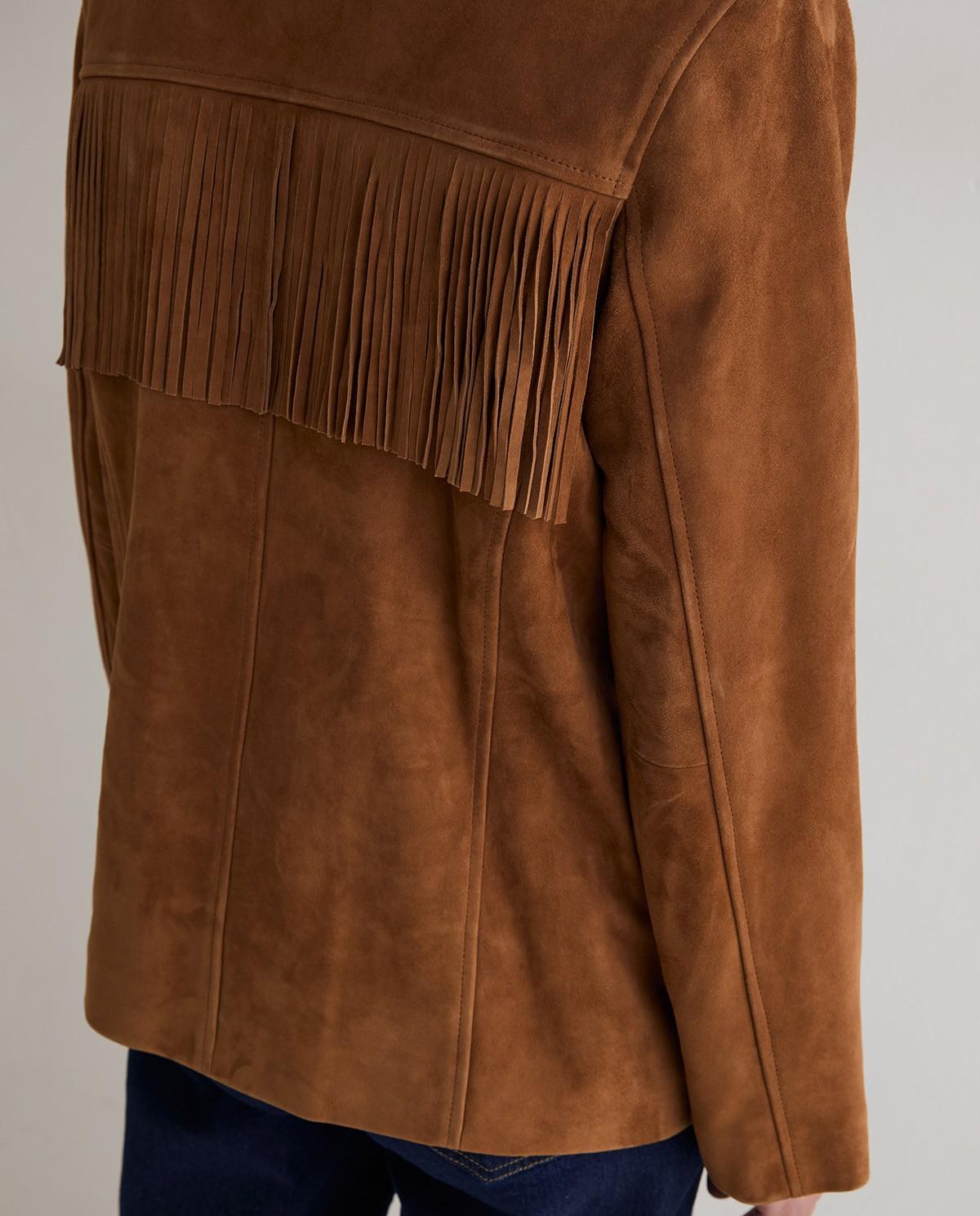 Chaqueta de mujer de piel con flecos - Yerse - Marrón Marrón-4
