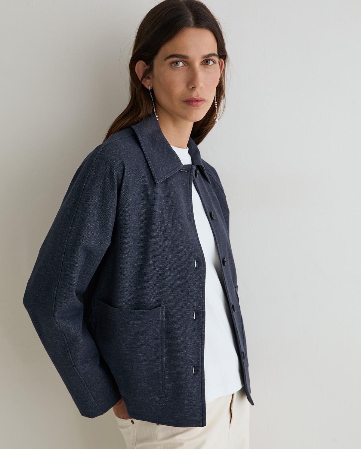 Chaqueta de mujer corta denim con cuello camisero - Yerse - Azul oscuro Azul oscuro-1