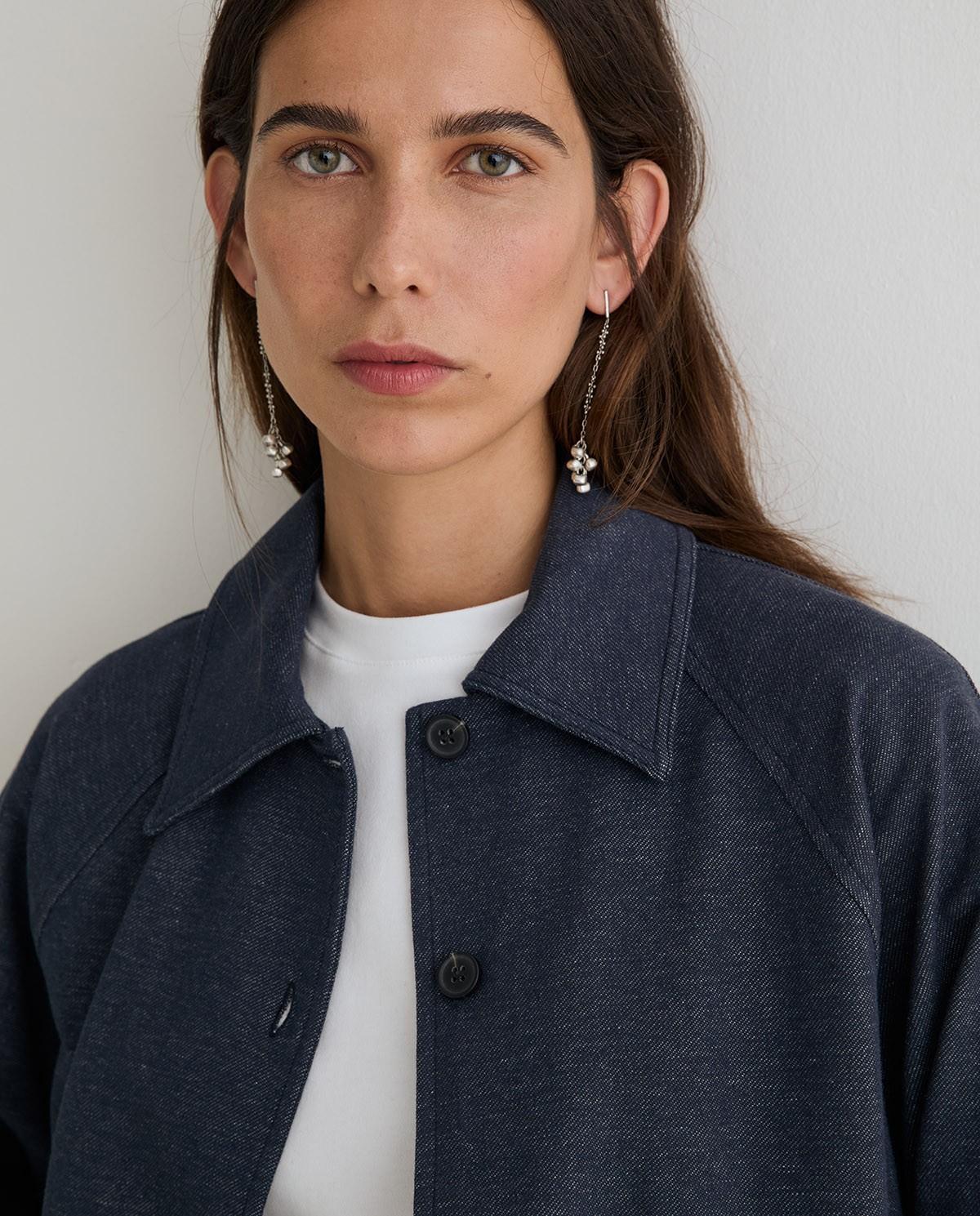 Chaqueta de mujer corta denim con cuello camisero - Yerse - Azul oscuro Azul oscuro-2
