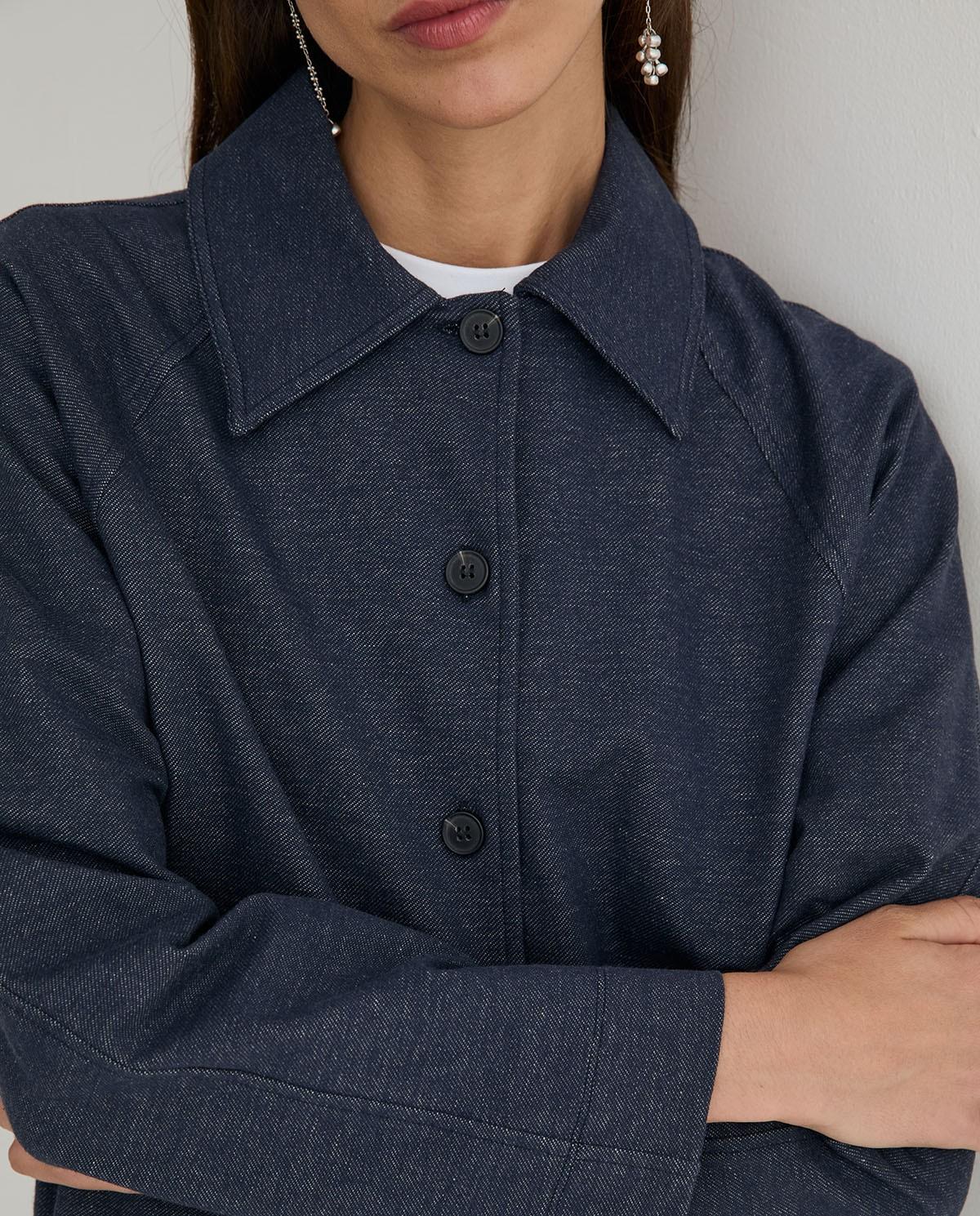 Chaqueta de mujer corta denim con cuello camisero - Yerse - Azul oscuro Azul oscuro-3
