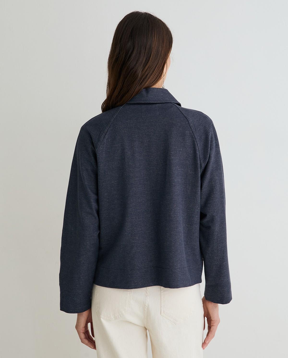Chaqueta de mujer corta denim con cuello camisero - Yerse - Azul oscuro Azul oscuro-4